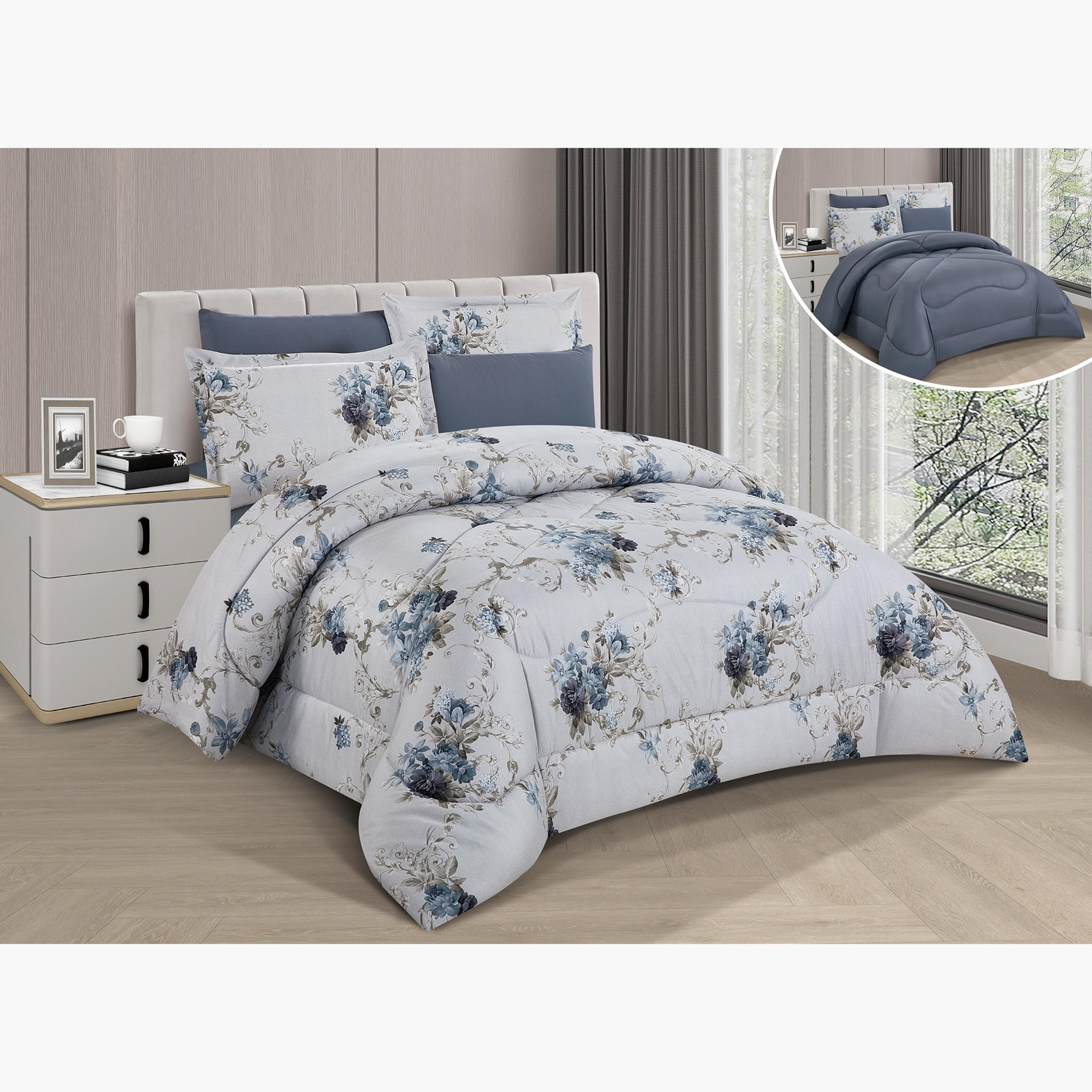 Floral Printed Reversible Comforter Set-household-bedding-comfortersandbedspreads-comforters-image-1