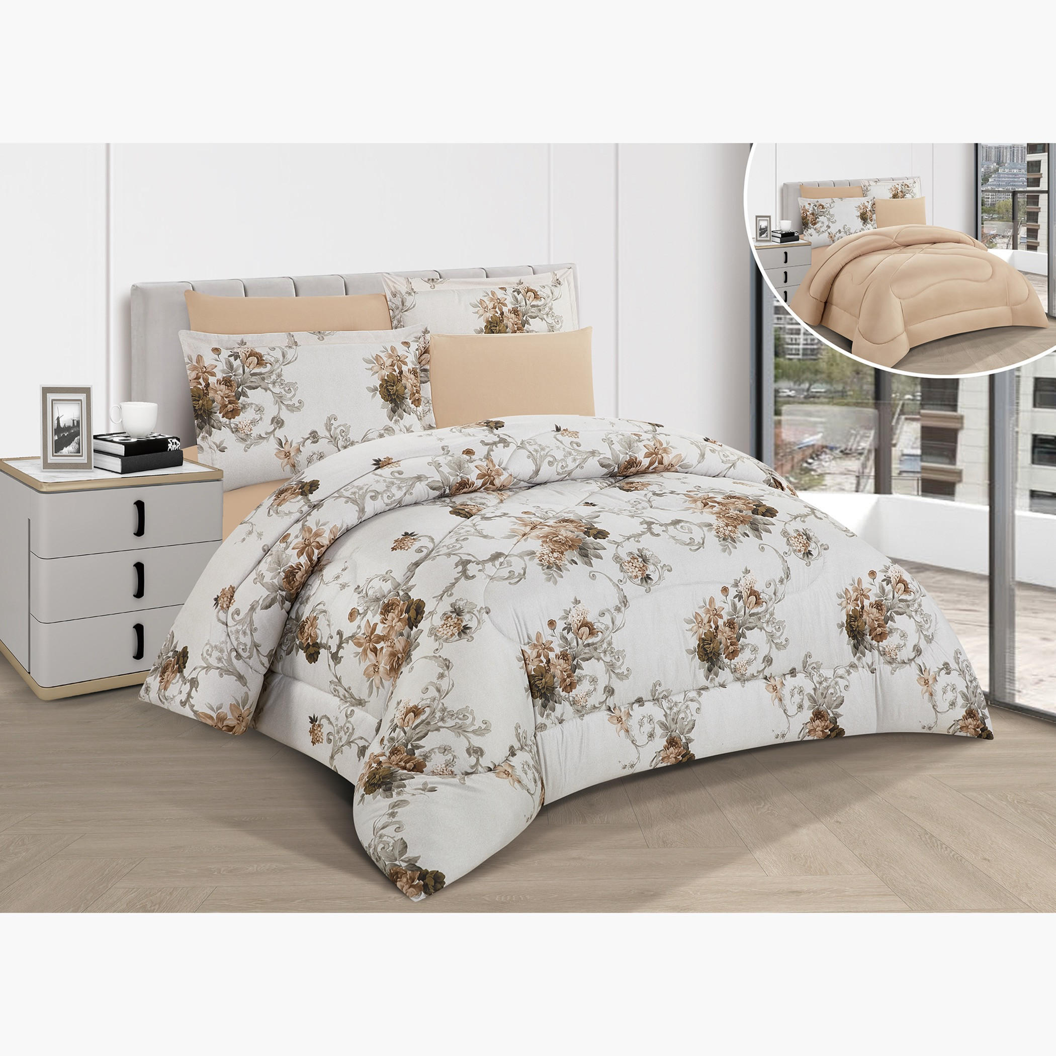 طقم لحاف مزهر قابل للوجهين-household-bedding-comfortersandbedspreads-comforters-image-1