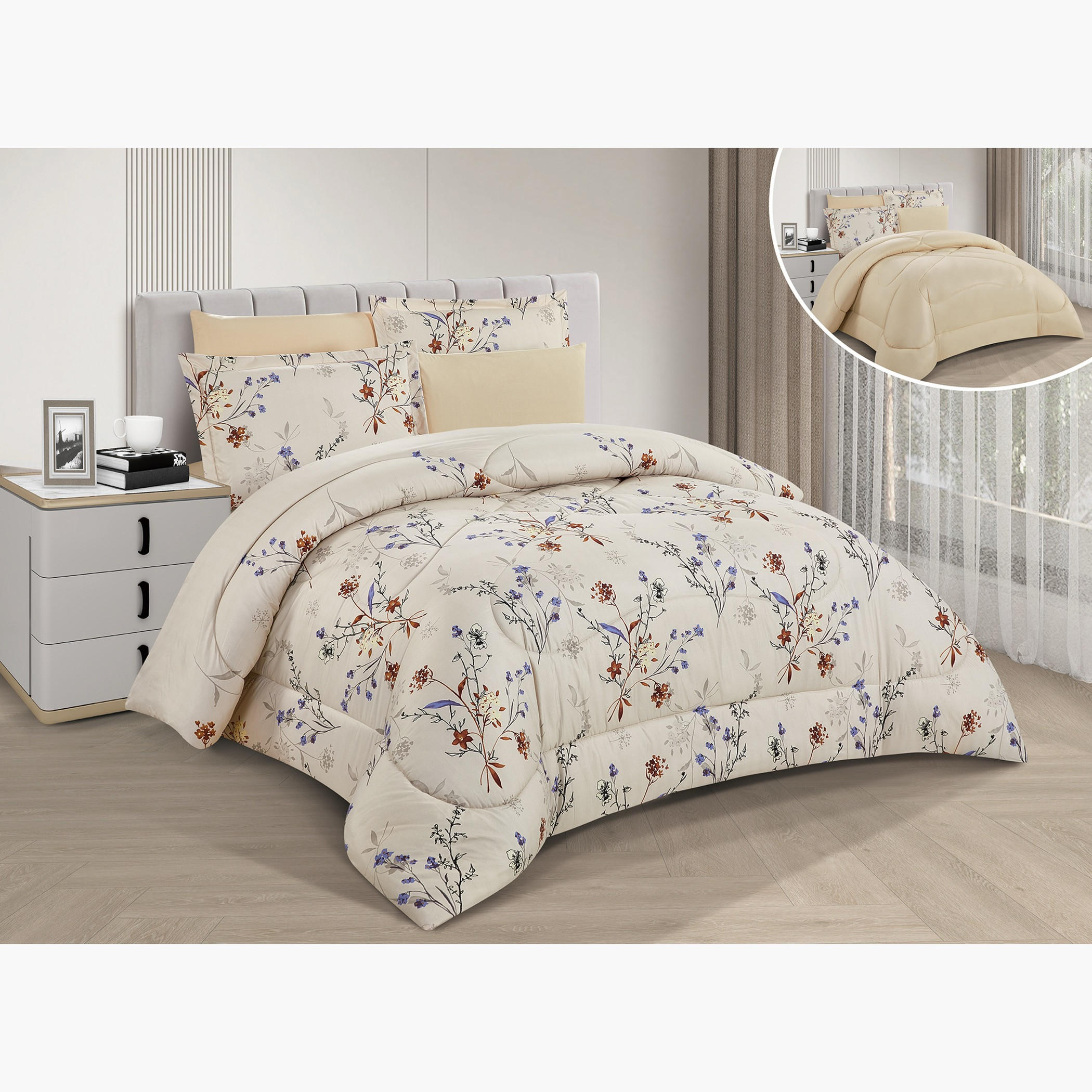 طقم لحاف ملكي قابل للعكس بنقشة زهور-household-bedding-comfortersandbedspreads-comforters-image-1