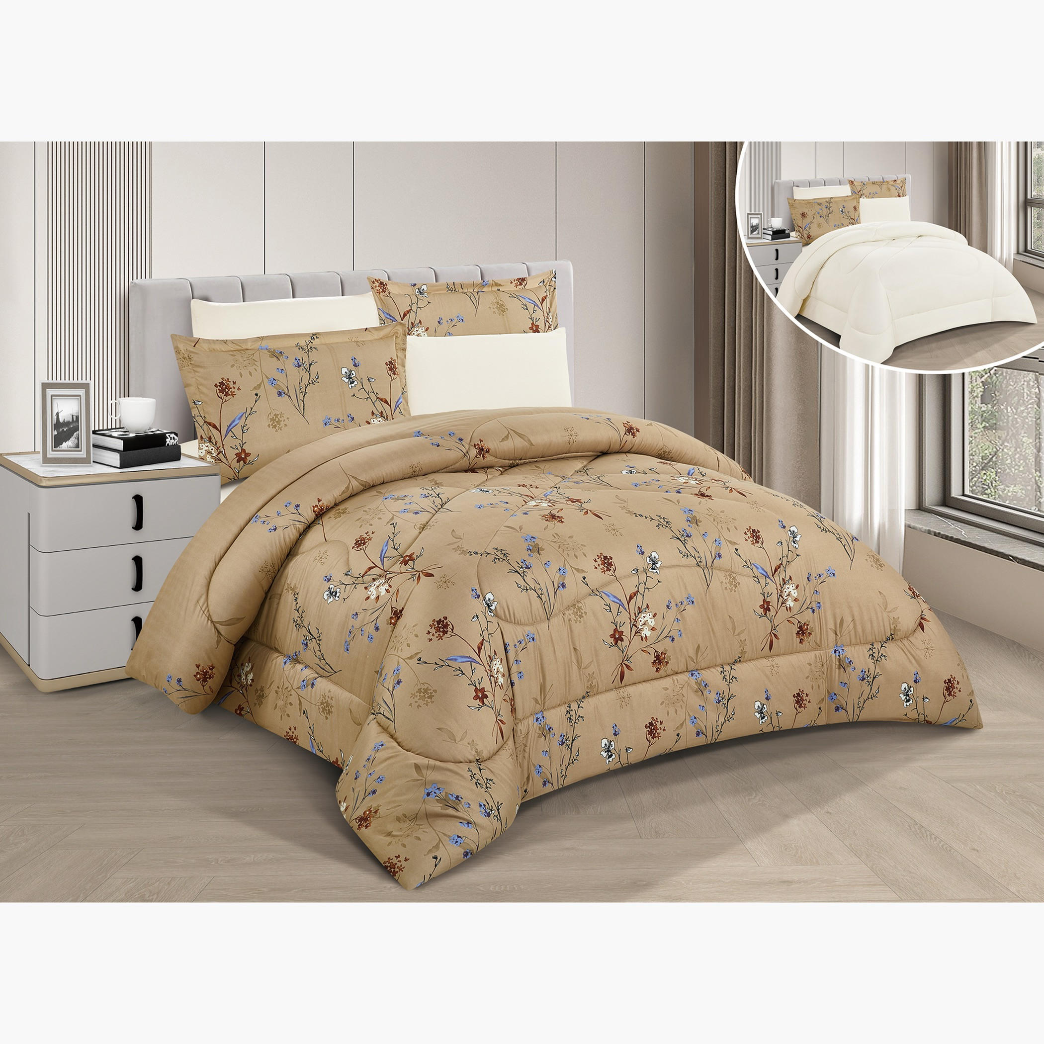 Floral Reversible Comforter King Set-household-bedding-comfortersandbedspreads-comforters-image-1