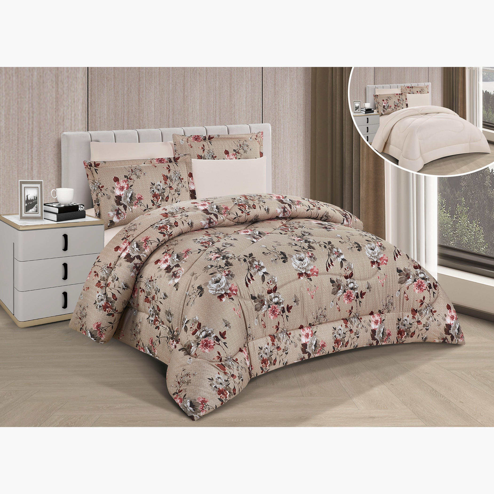 Floral Reversible Comforter King Set-household-bedding-comfortersandbedspreads-comforters-image-1
