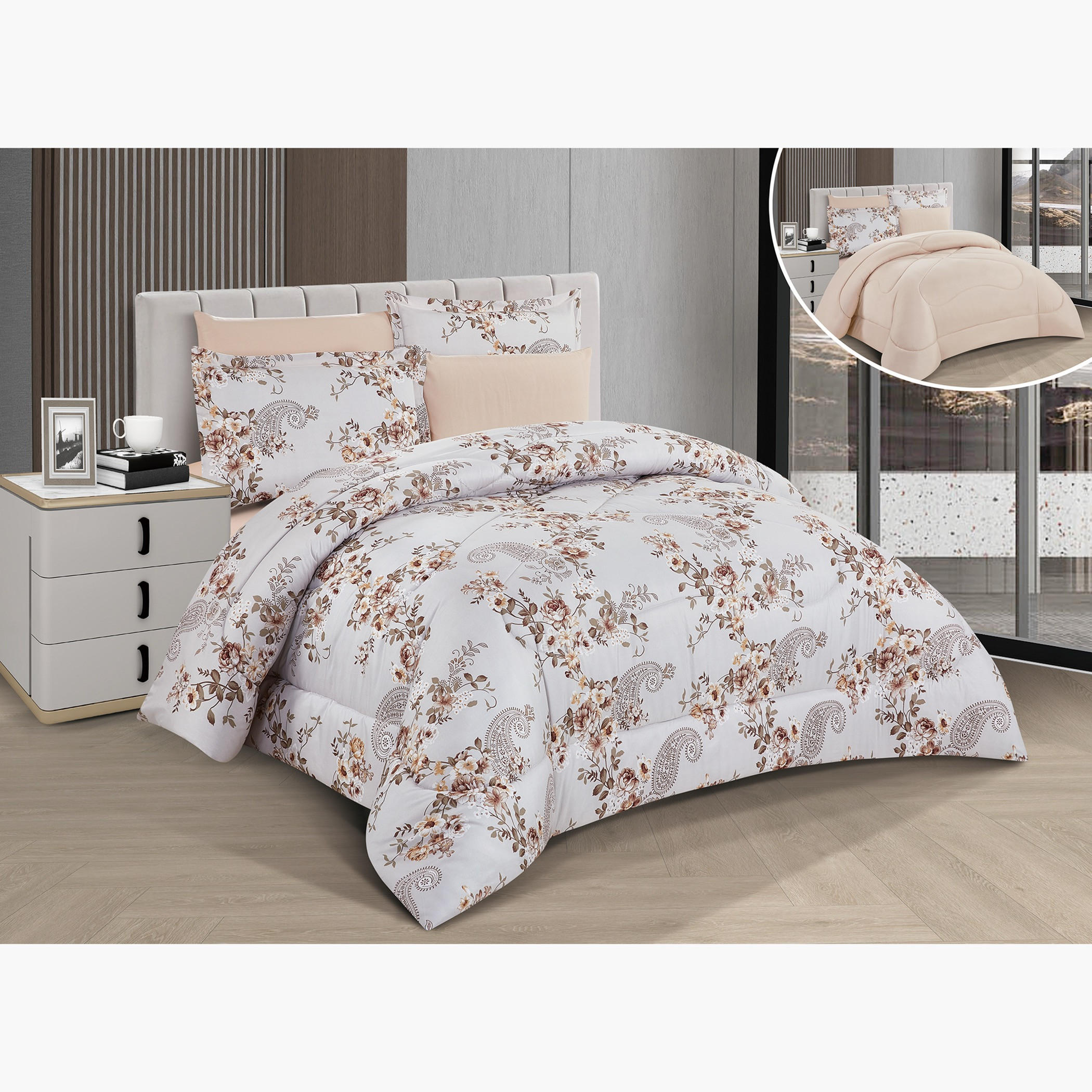 Floral Reversible Comforter King Set-household-bedding-comfortersandbedspreads-comforters-image-1