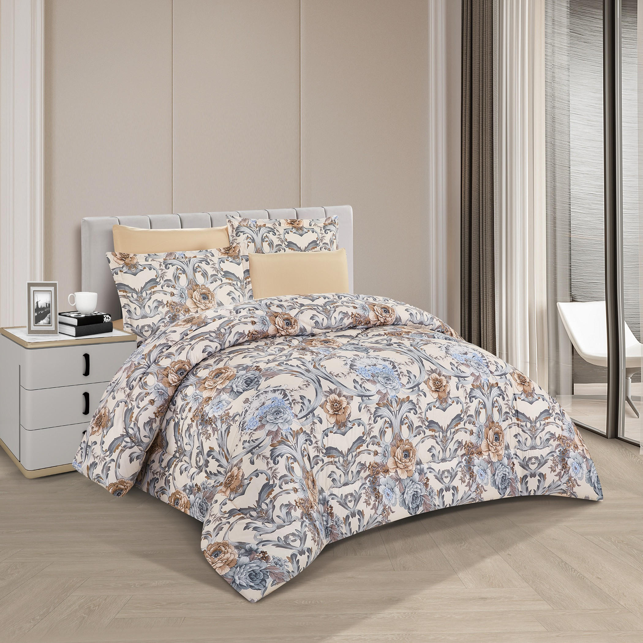 طقم لحاف مزهر بوجهين مزدوج-household-bedding-comfortersandbedspreads-comforters-image-1