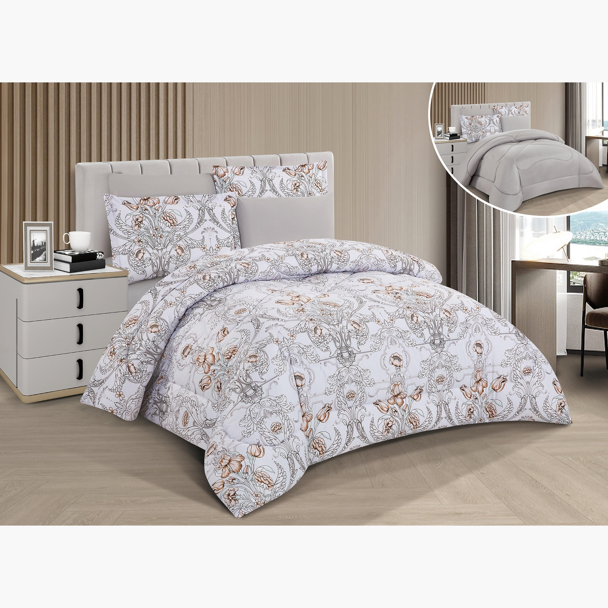Floral Printed Reversible Comforter Set-household-bedding-comfortersandbedspreads-comforters-image-7