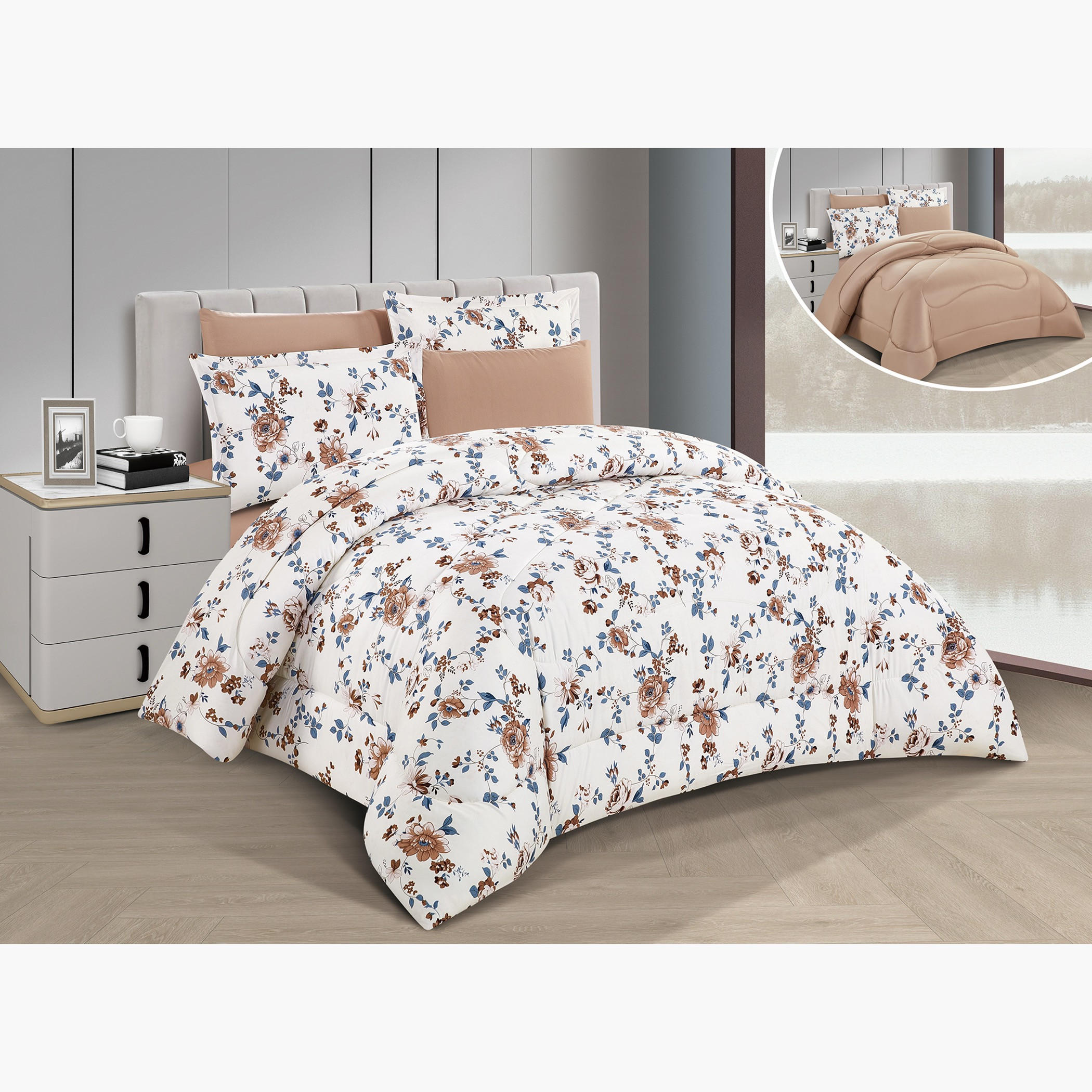 طقم لحاف مزهر قابل للعكس مفرد-household-bedding-comfortersandbedspreads-comforters-image-1