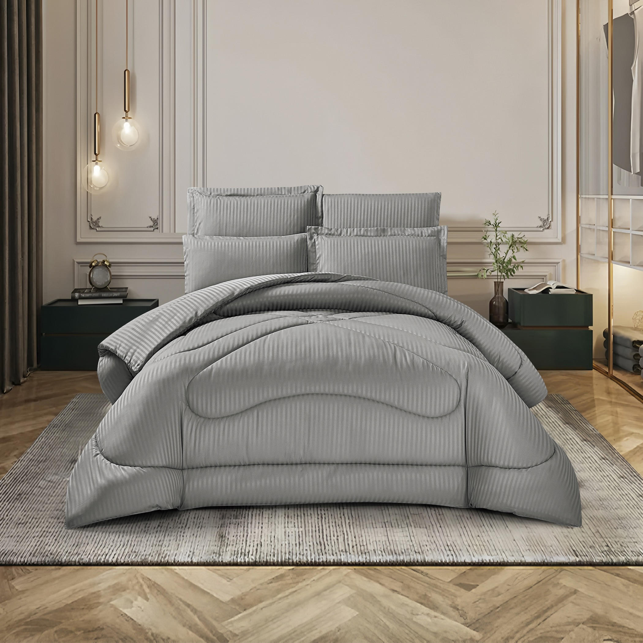 Striped Comforter Set Grey-household-bedding-comfortersandbedspreads-comforters-image-1