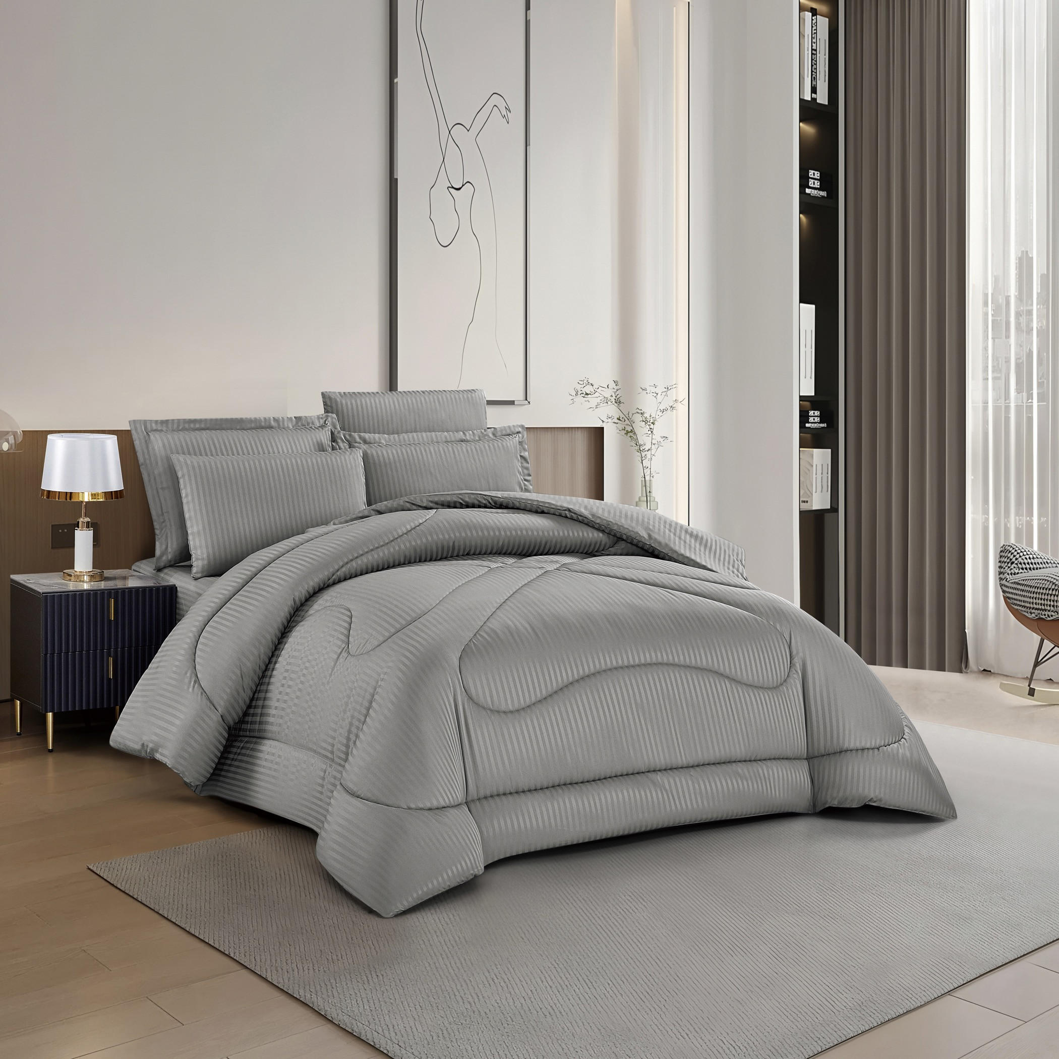 Striped Comforter Set Grey-household-bedding-comfortersandbedspreads-comforters-image-2