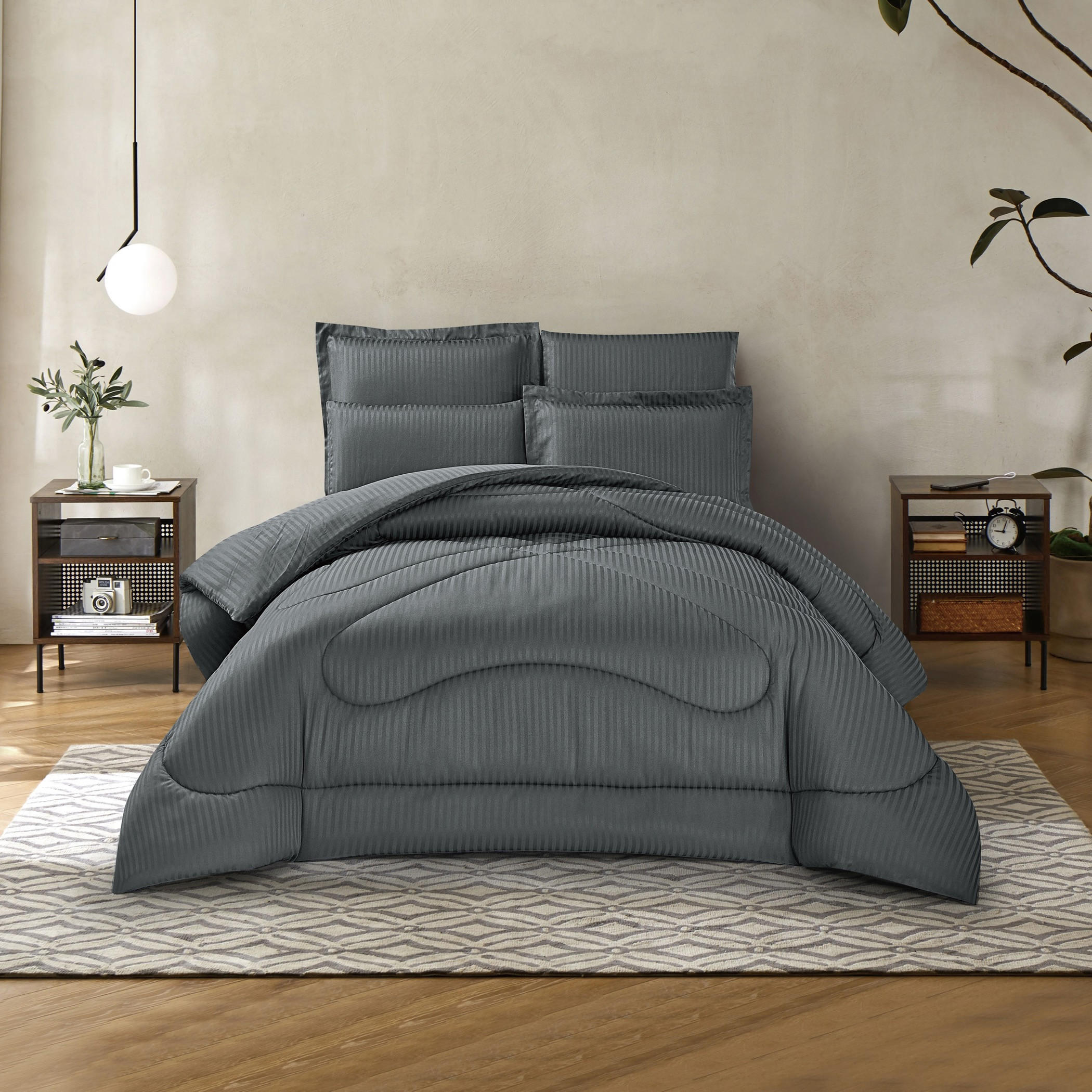Striped Comforter Set Grey-household-bedding-comfortersandbedspreads-comforters-image-1