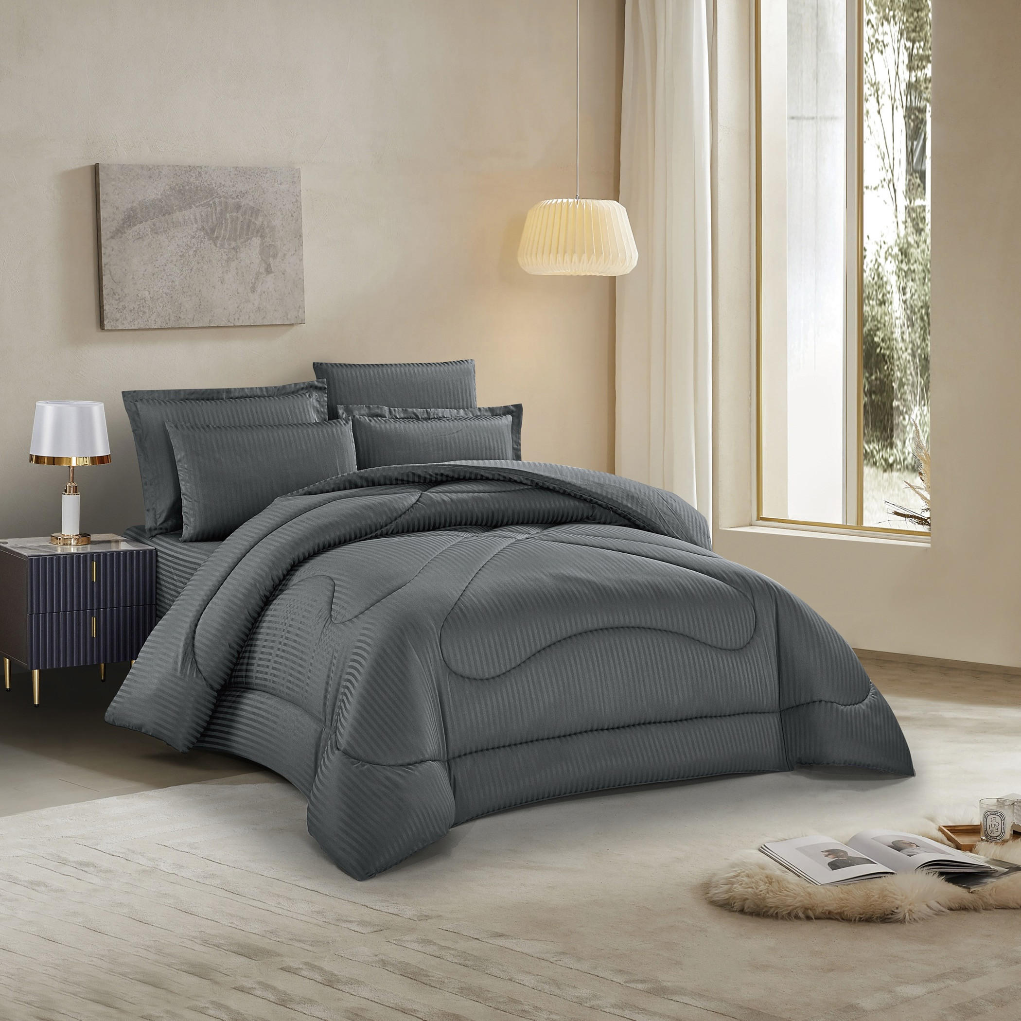 طقم لحاف مخطط رمادي-household-bedding-comfortersandbedspreads-comforters-image-2