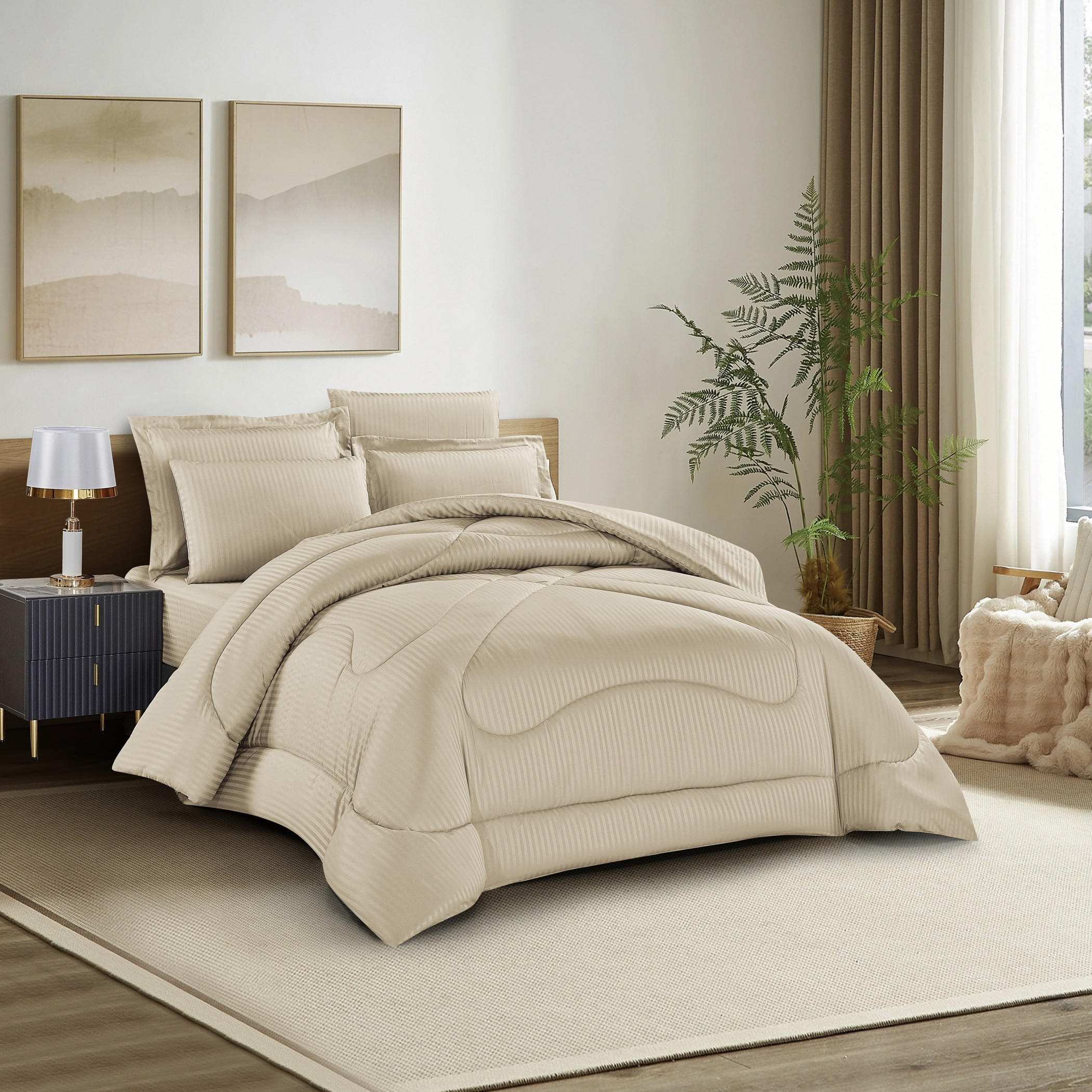 Striped Comforter Set Beige-household-bedding-comfortersandbedspreads-comforters-image-2