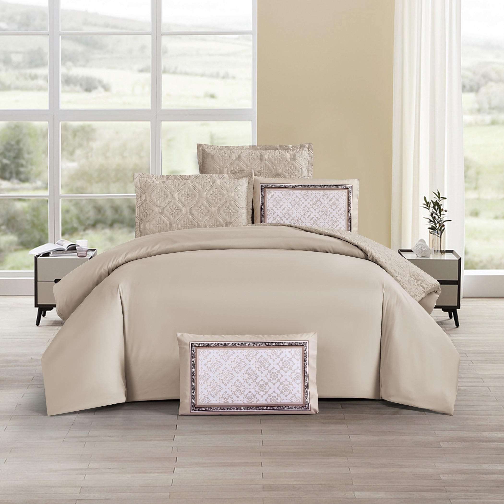 طقم لحاف منقوش توأم بيج-household-bedding-comfortersandbedspreads-comforters-image-2