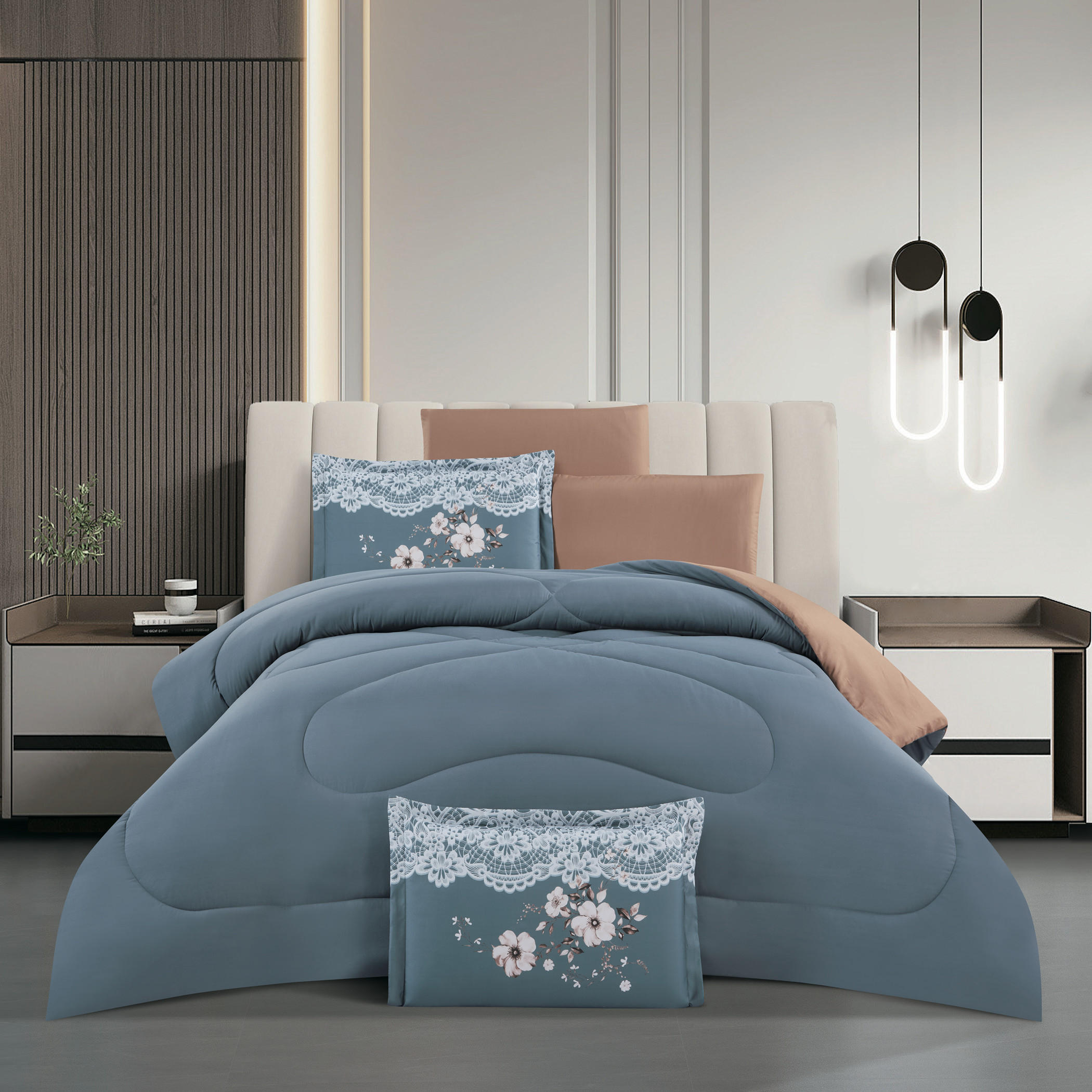 طقم لحاف مزهر قابل للوجهين مقاس كينج-household-bedding-comfortersandbedspreads-comforters-image-1