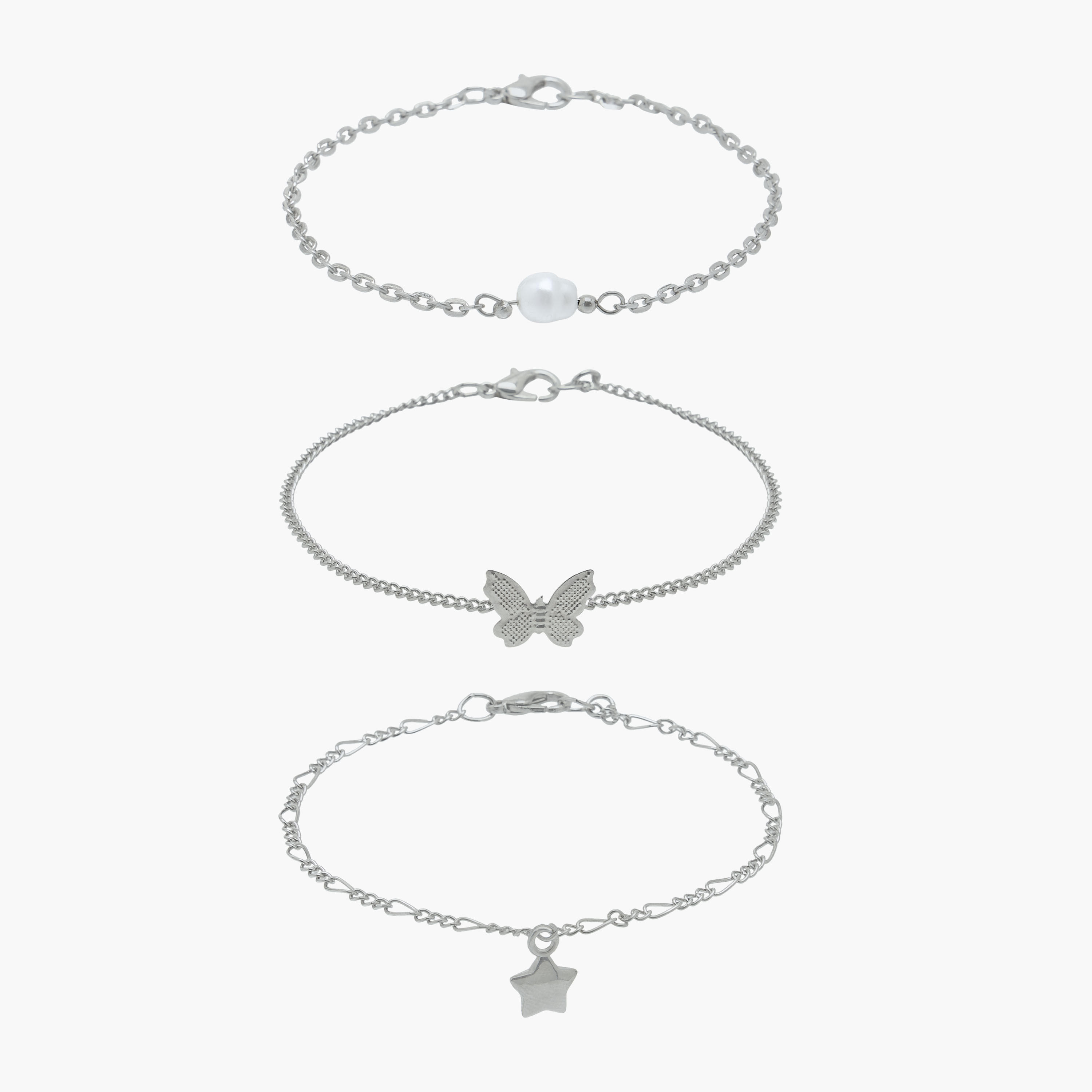 Pack of 3 Silver Tone Charm Detail Anklet-women-watchesandjewellery-jewellery-anklets-image-1