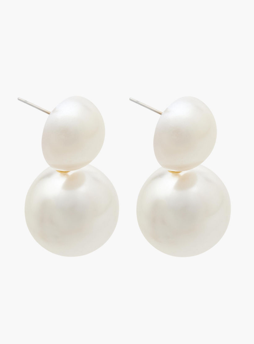 Gold Tone Pearl Embellished Earrings with Pushback Closure-women-watchesandjewellery-jewellery-earrings-image-2