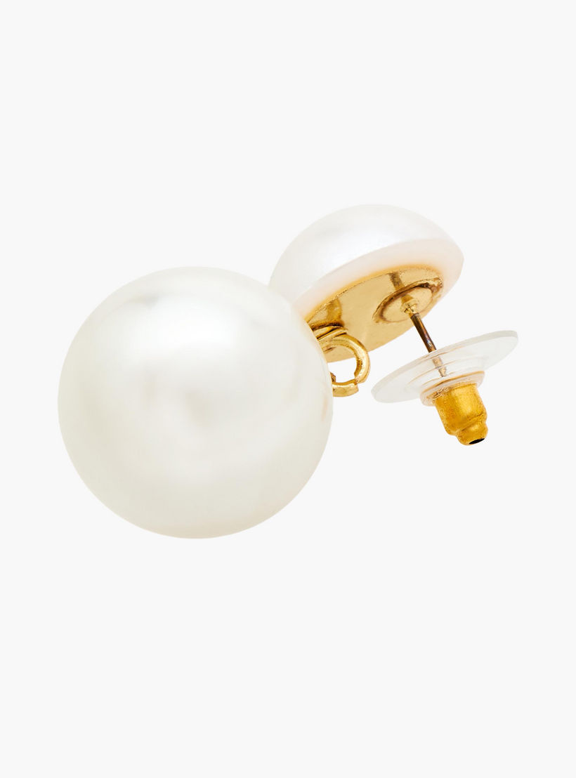 Gold Tone Pearl Embellished Earrings with Pushback Closure-women-watchesandjewellery-jewellery-earrings-image-3