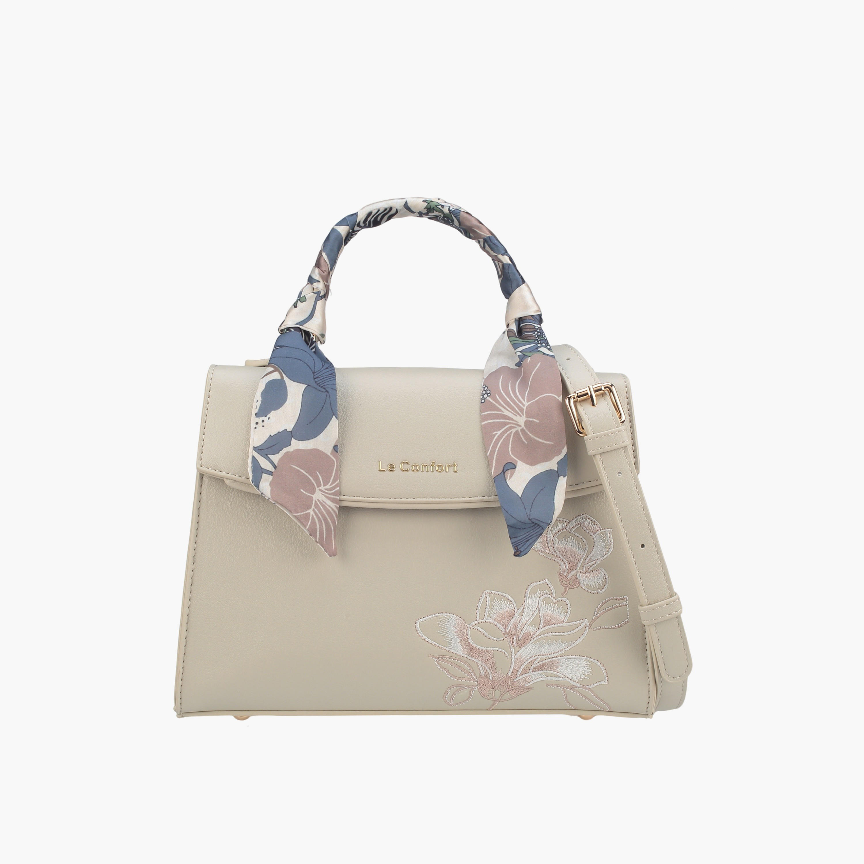 Le Confort Scarf Accent Satchel Bag with Flap Closure-women-bagsandwallets-handbags-image-1