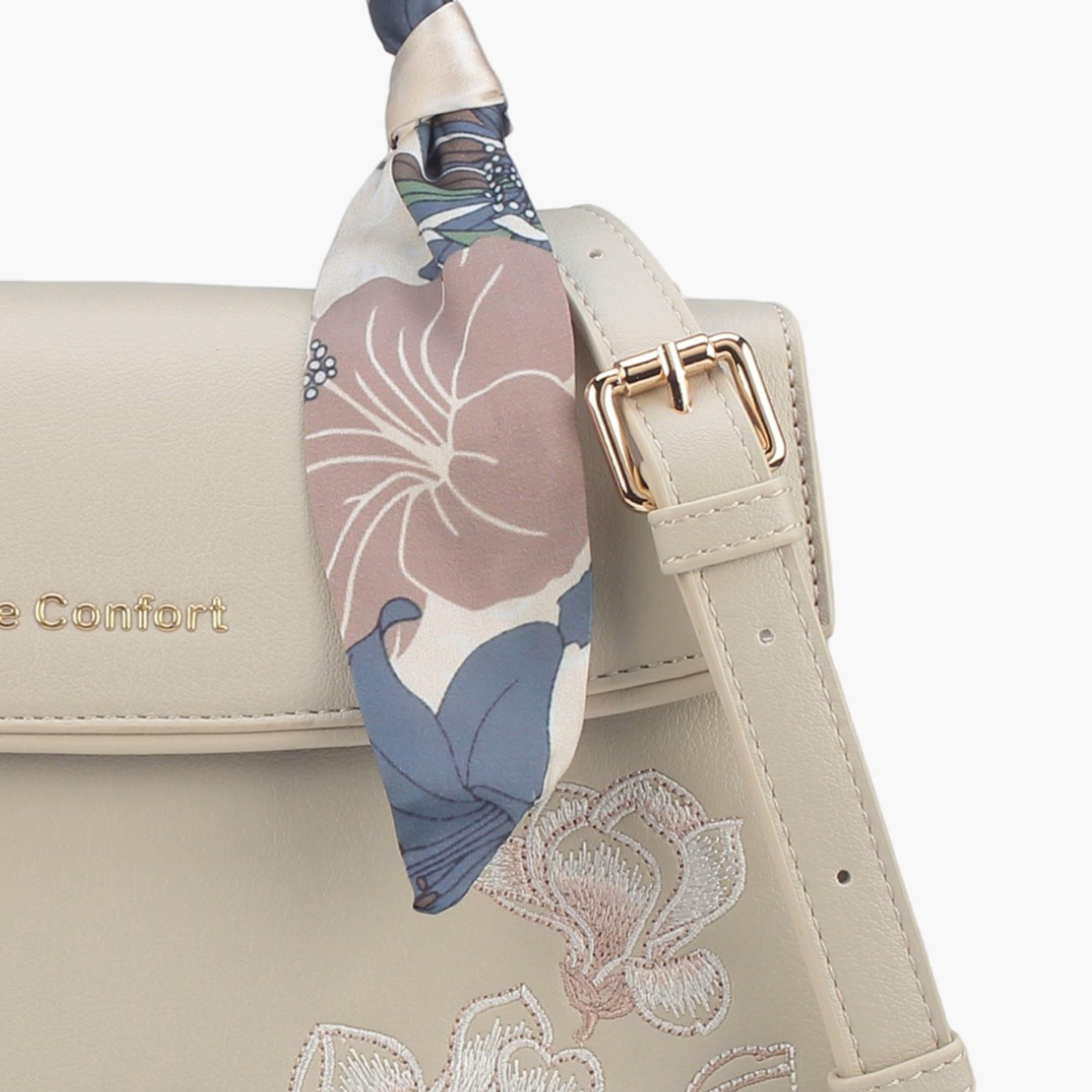 Le Confort Scarf Accent Satchel Bag with Flap Closure-women-bagsandwallets-handbags-image-8