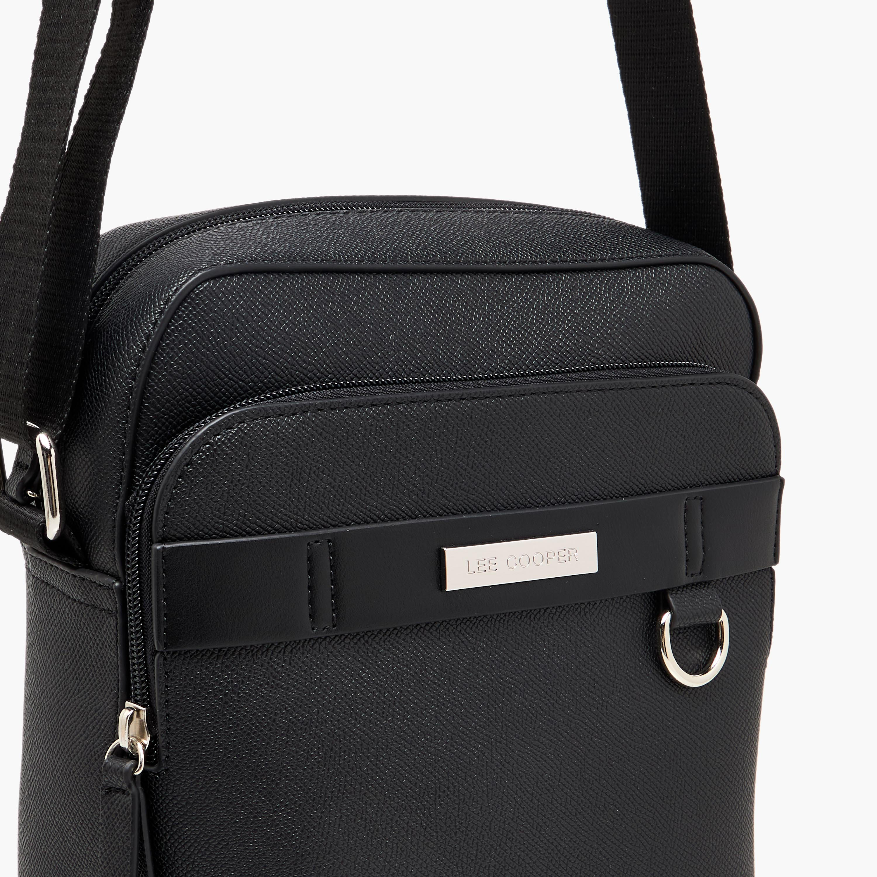 Lee Cooper Solid Crossbody Bag with Adjustable Strap-men-bags-image-4