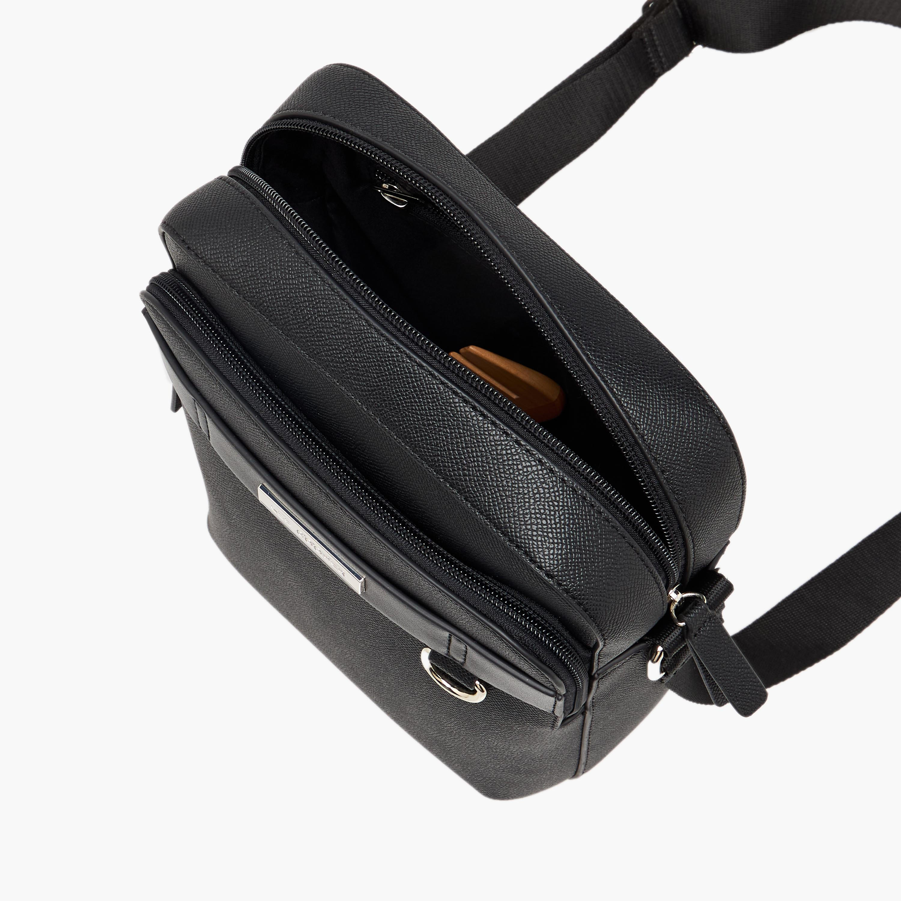 Lee Cooper Solid Crossbody Bag with Adjustable Strap-men-bags-image-8