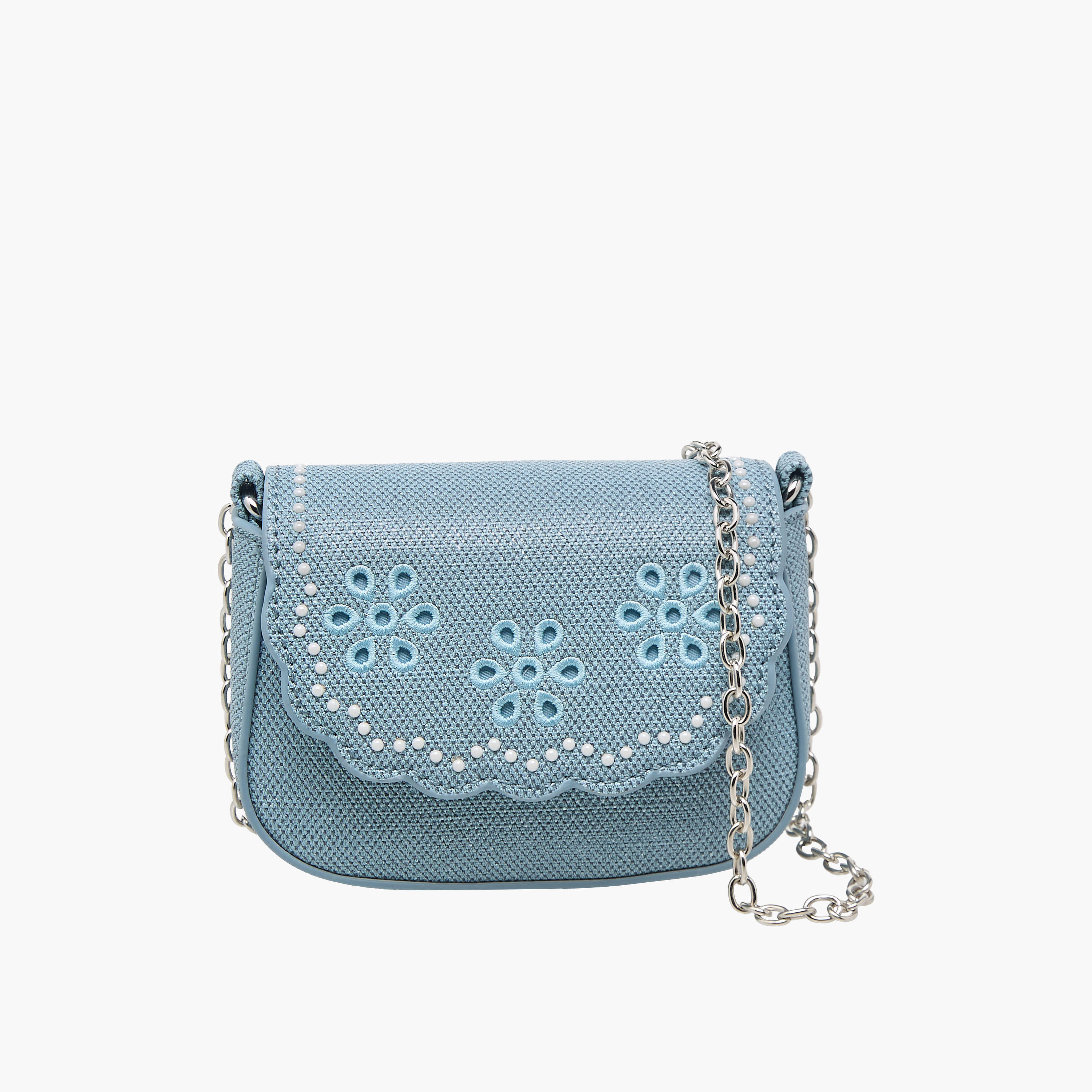 Little Missy Embroidered Crossbody Bag with Chain Strap-girls-accessories-bags-image-1