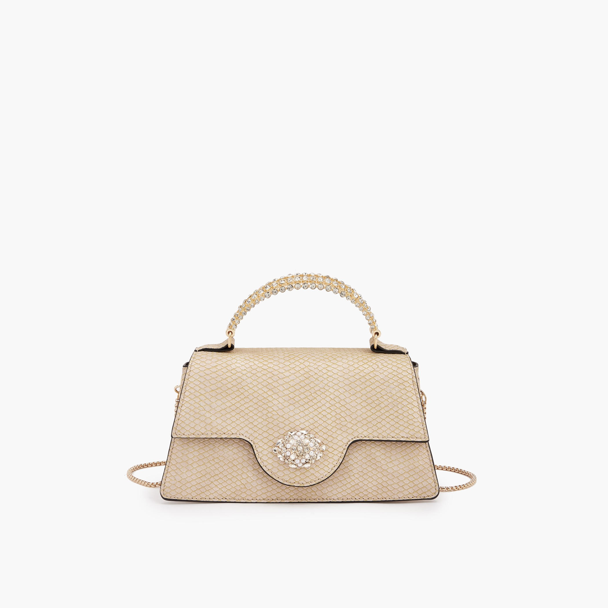 Celeste Stone Embellished Satchel Bag with Chain Strap-women-bagsandwallets-handbags-image-1