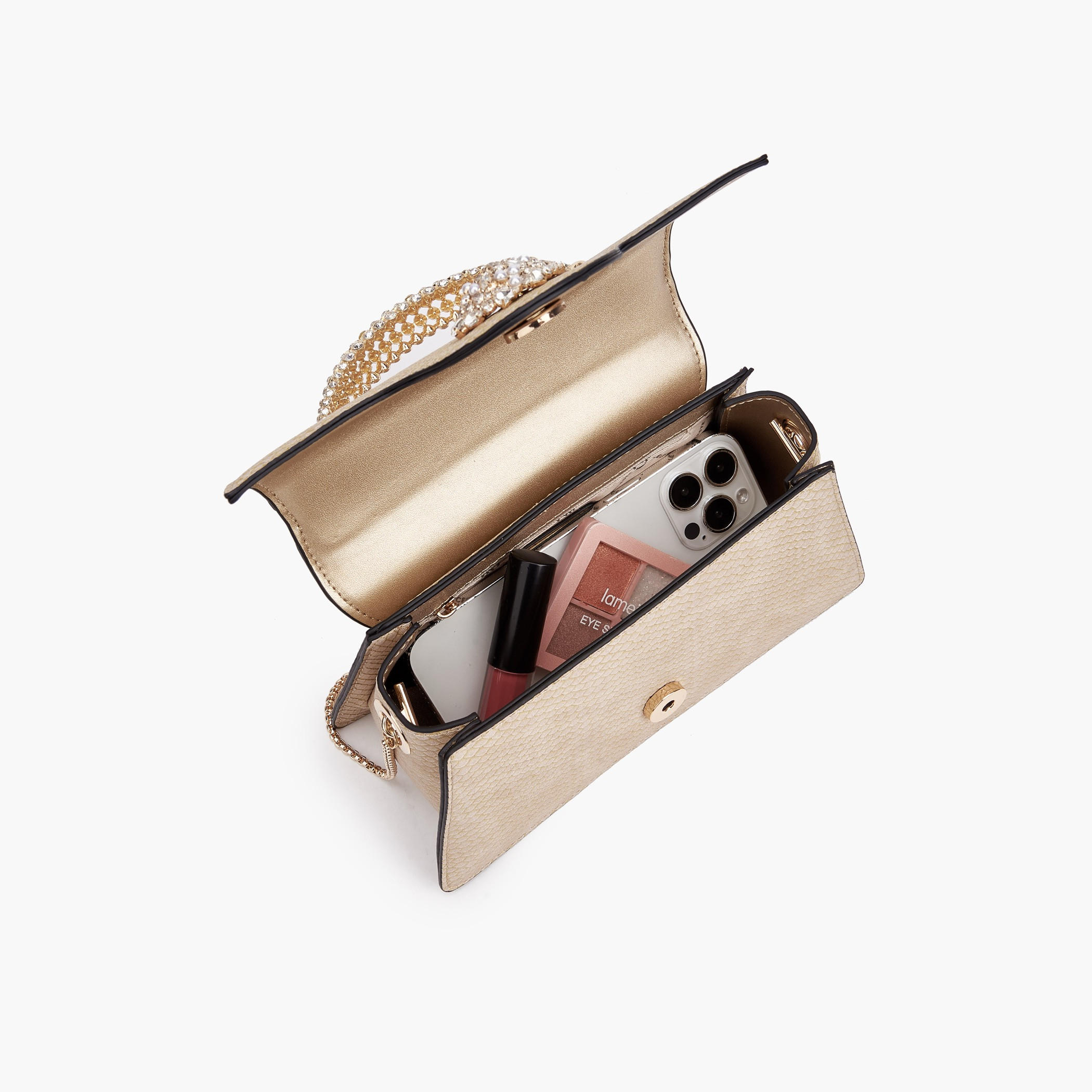 Celeste Stone Embellished Satchel Bag with Chain Strap-women-bagsandwallets-handbags-image-7