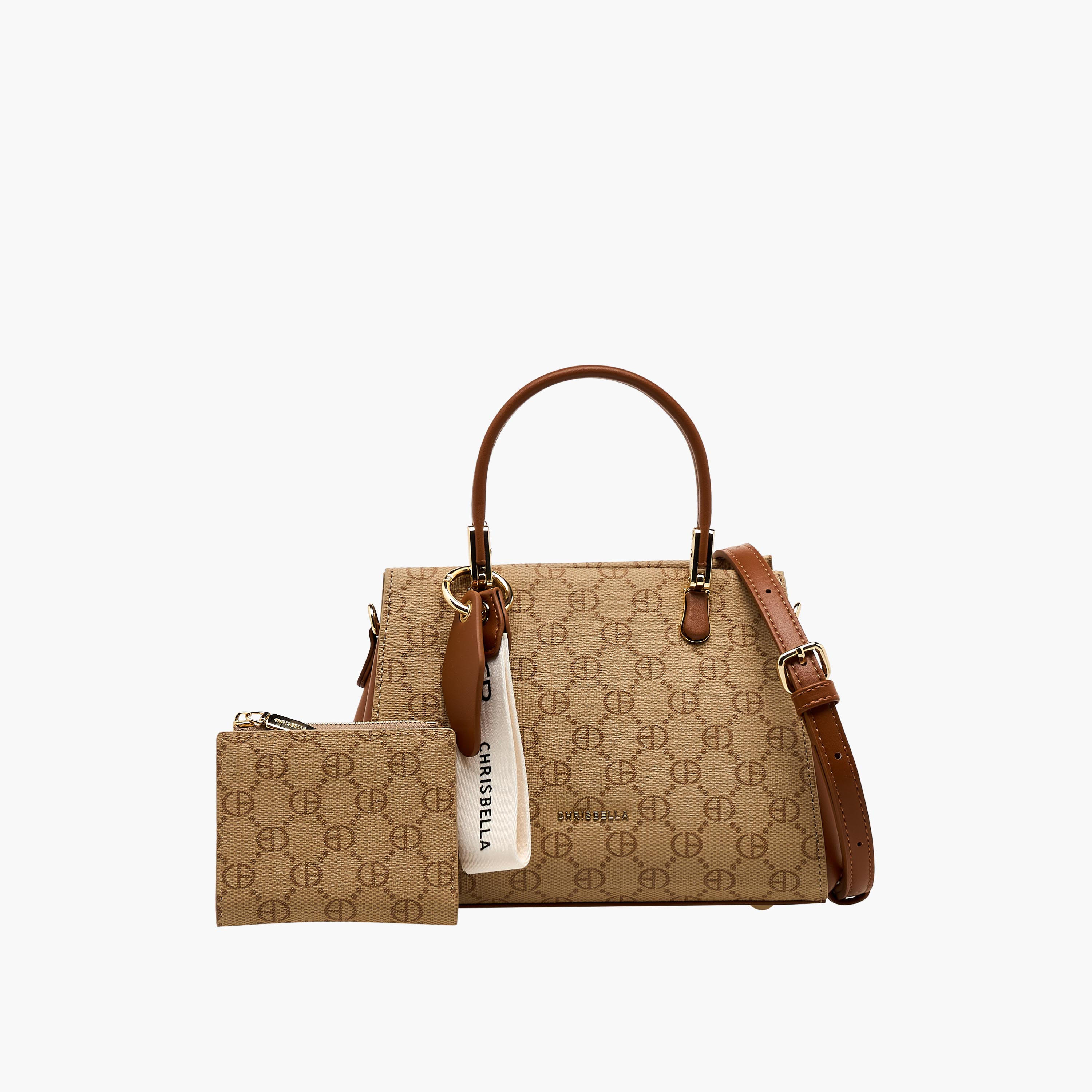 Chrisbella Monogram Print Satchel Bag with Wallet-women-bagsandwallets-handbags-image-1