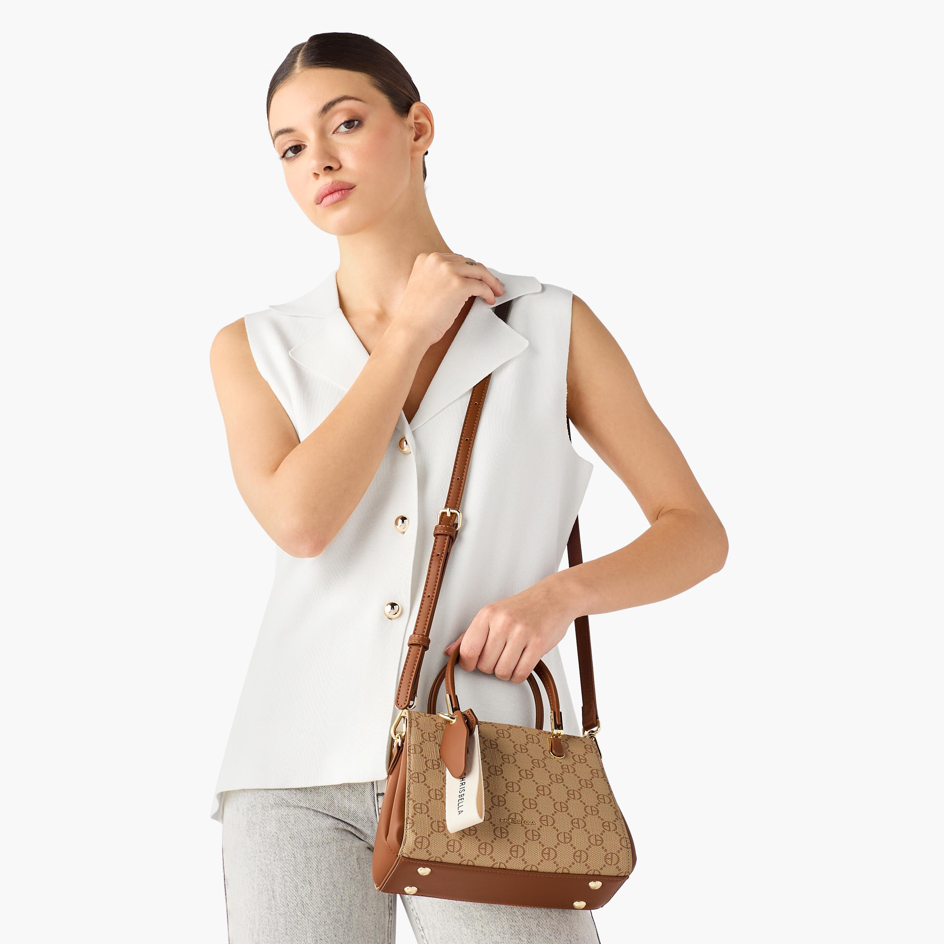 Chrisbella Monogram Print Satchel Bag with Wallet-women-bagsandwallets-handbags-image-10
