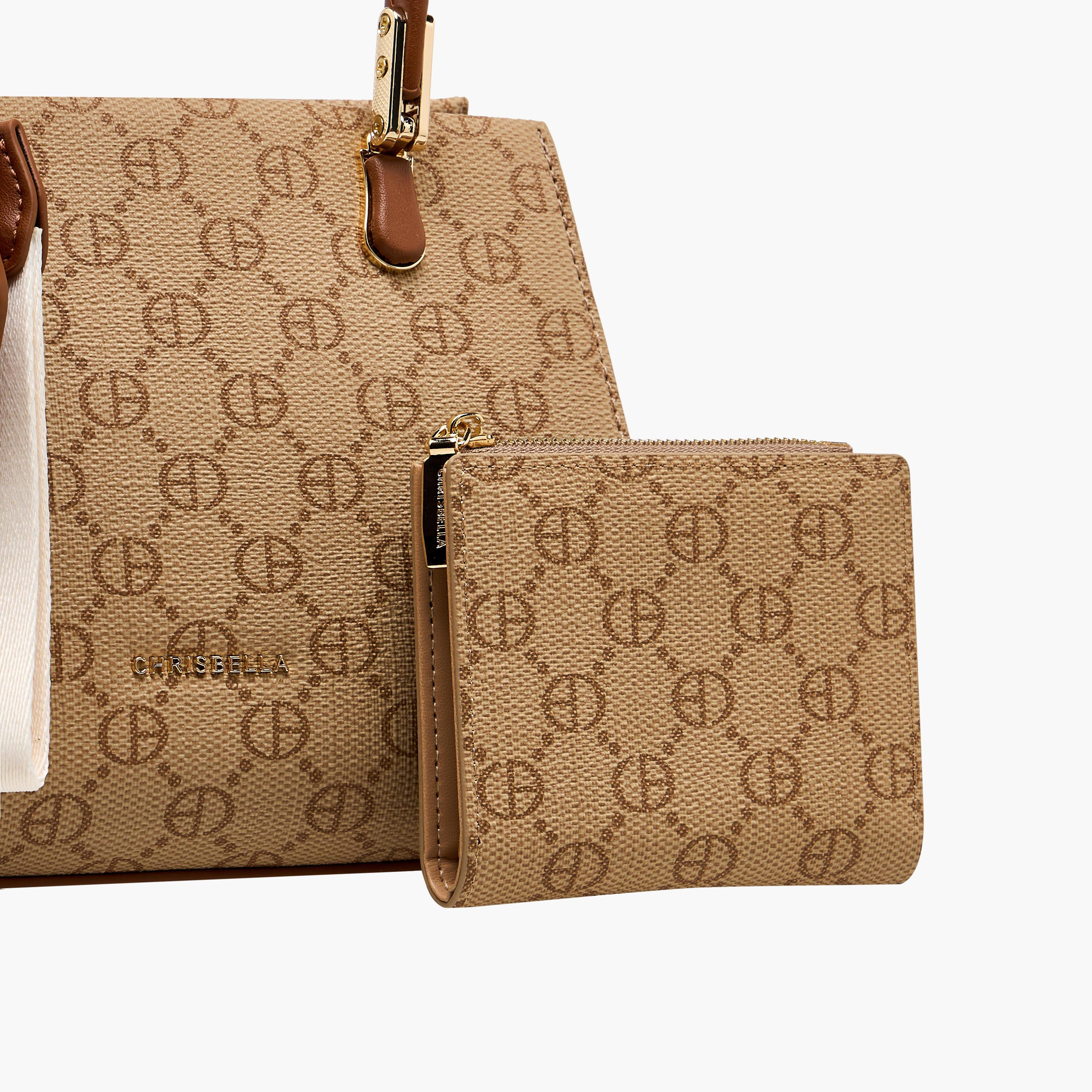 Chrisbella Monogram Print Satchel Bag with Wallet-women-bagsandwallets-handbags-image-6