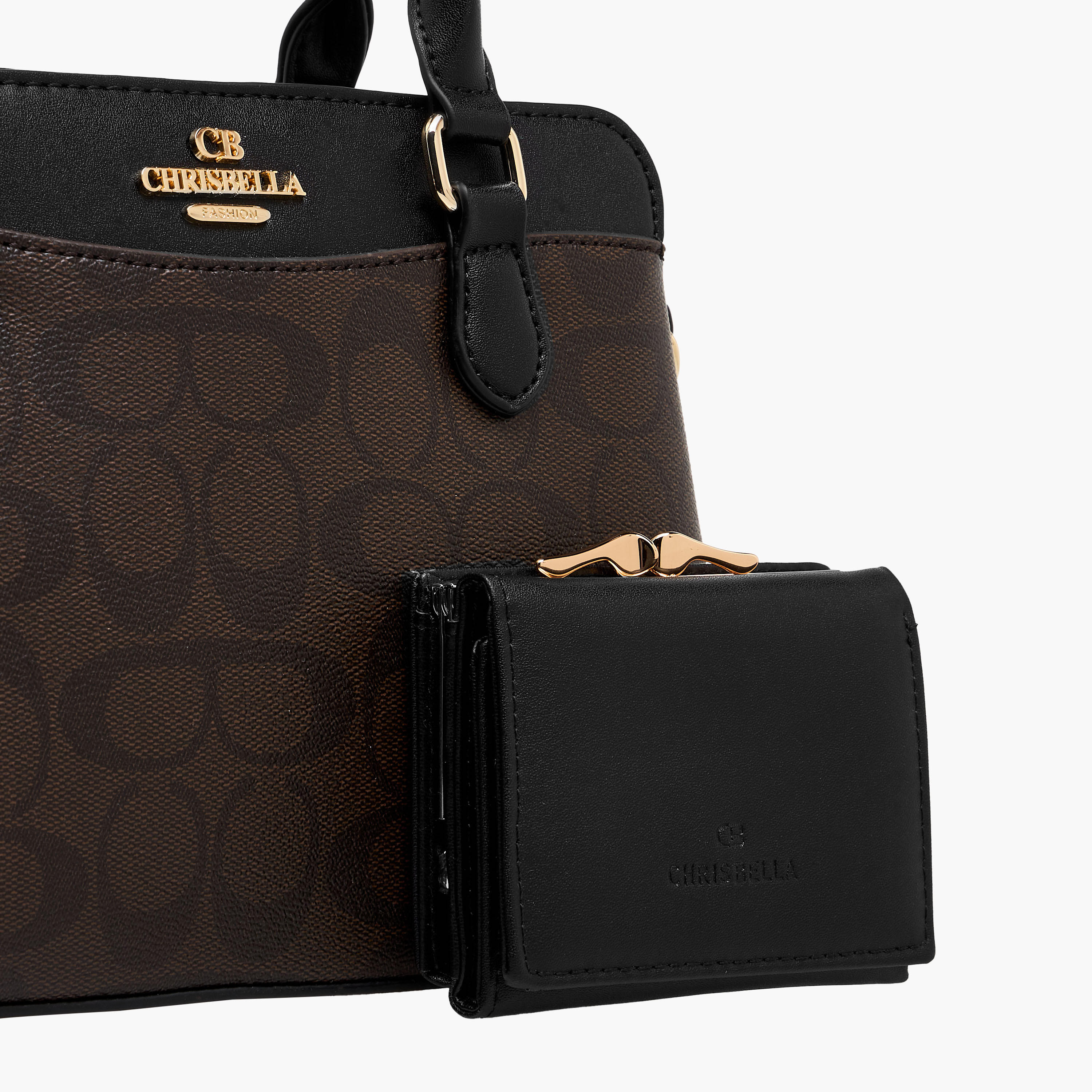 Chrisbella Textured Satchel Bag with Wallet-women-bagsandwallets-handbags-image-5