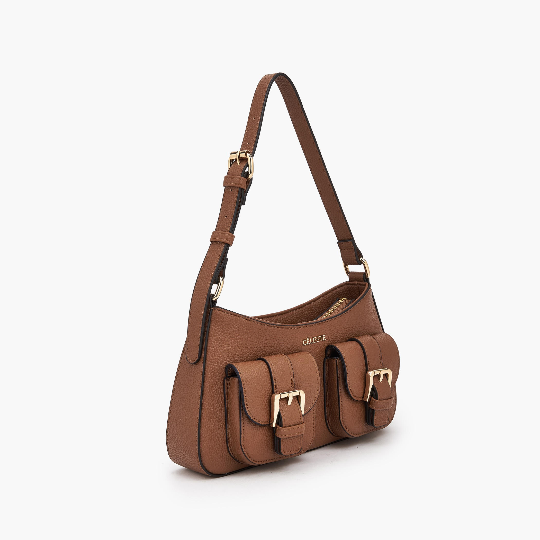 Celeste Textured Shoulder Bag with Zip Closure-women-bagsandwallets-handbags-image-3