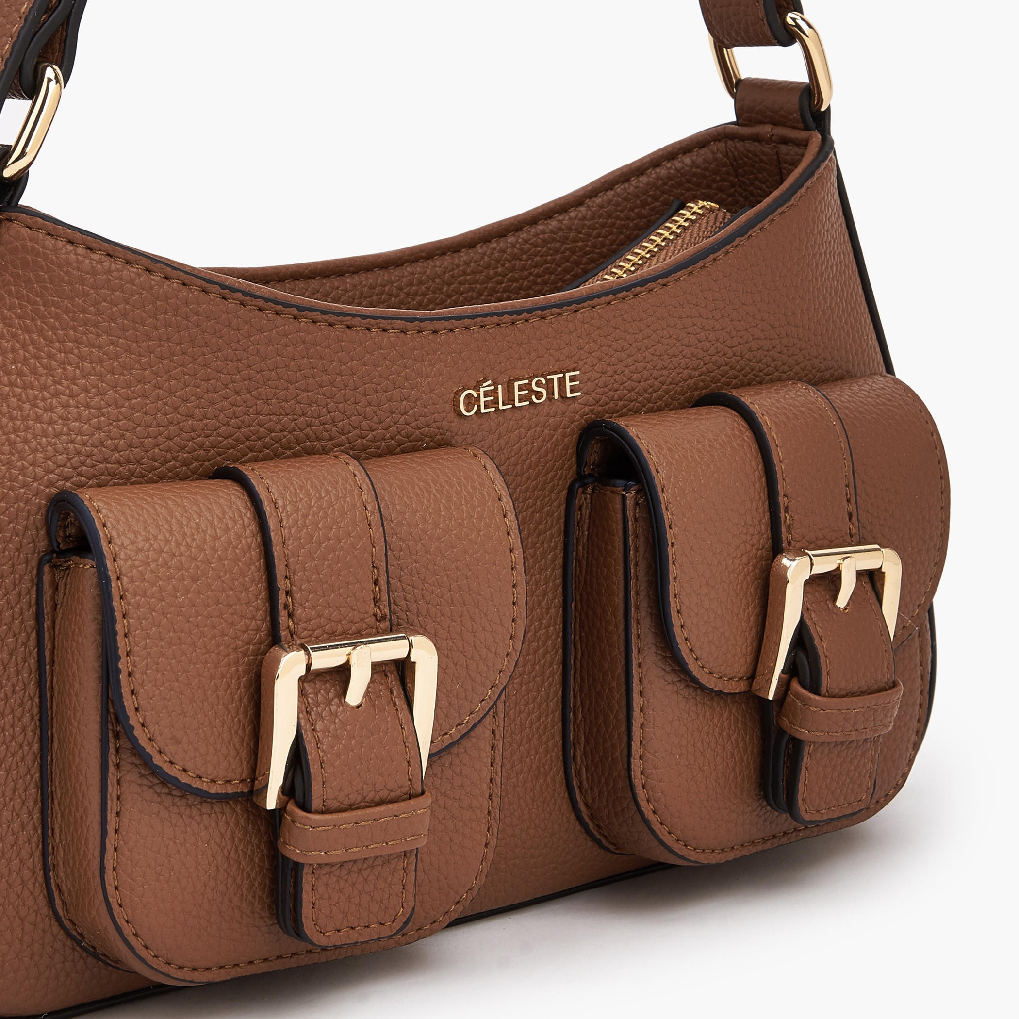 Celeste Textured Shoulder Bag with Zip Closure-women-bagsandwallets-handbags-image-4