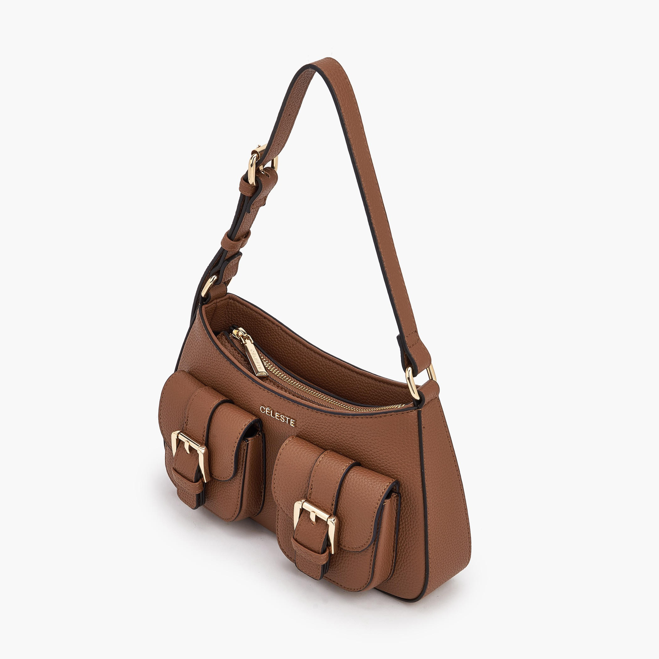 Celeste Textured Shoulder Bag with Zip Closure-women-bagsandwallets-handbags-image-6