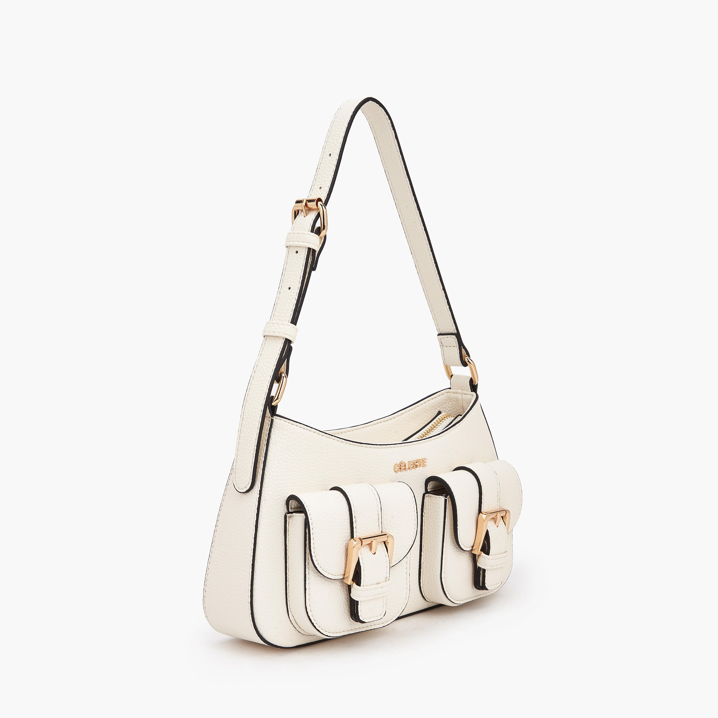 Celeste Textured Shoulder Bag with Zip Closure-women-bagsandwallets-handbags-image-3