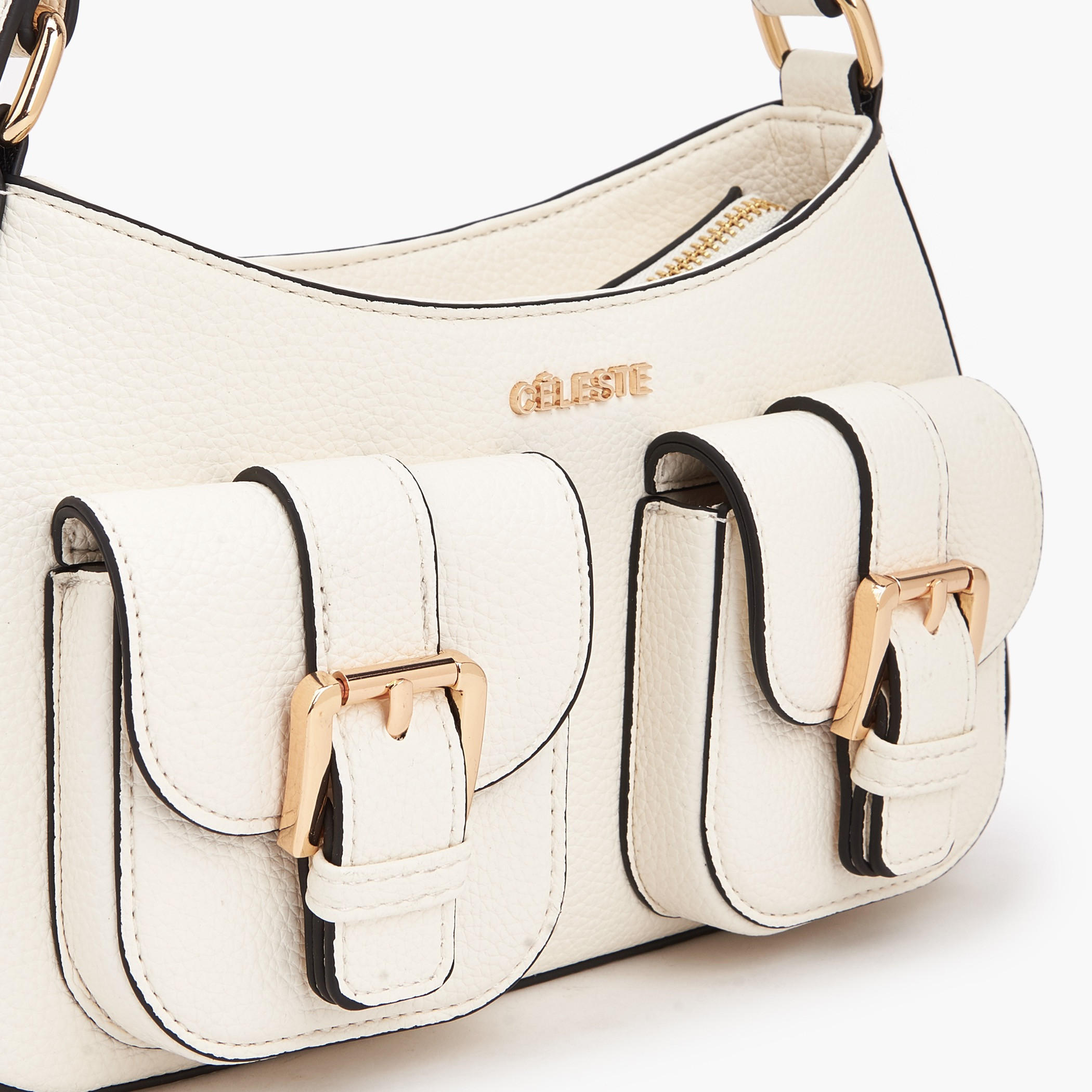 Celeste Textured Shoulder Bag with Zip Closure-women-bagsandwallets-handbags-image-4