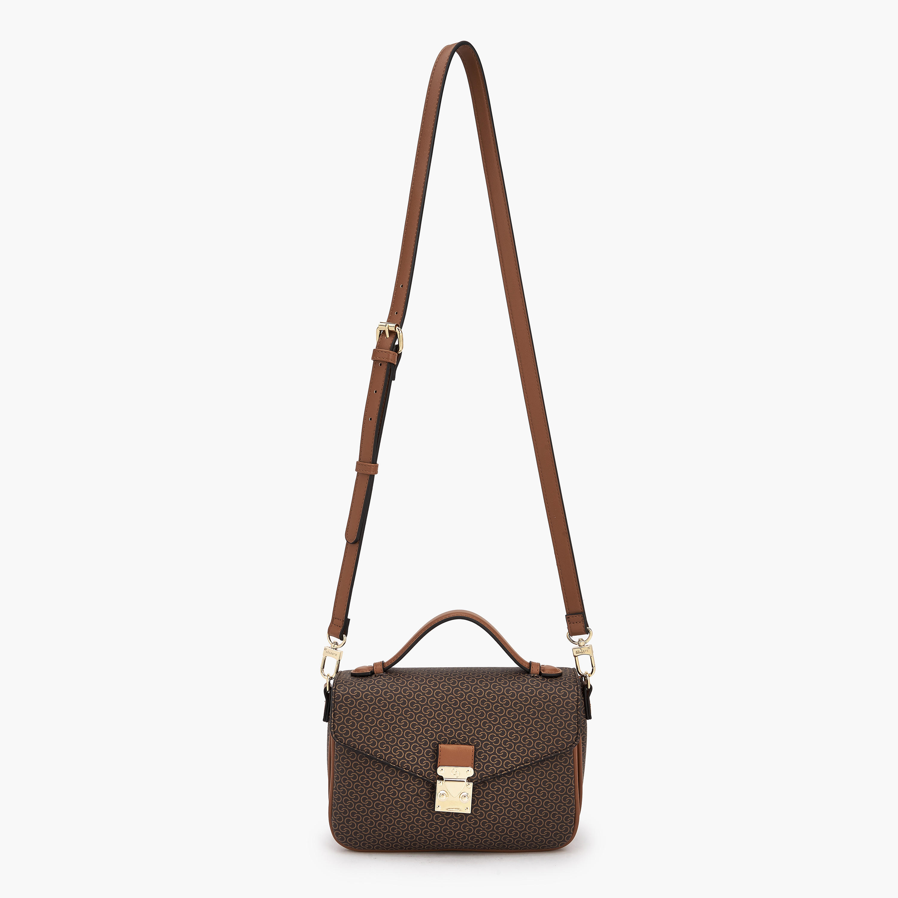 Celeste Monogram Print Satchel Bag with Button Closure-women-bagsandwallets-handbags-image-2