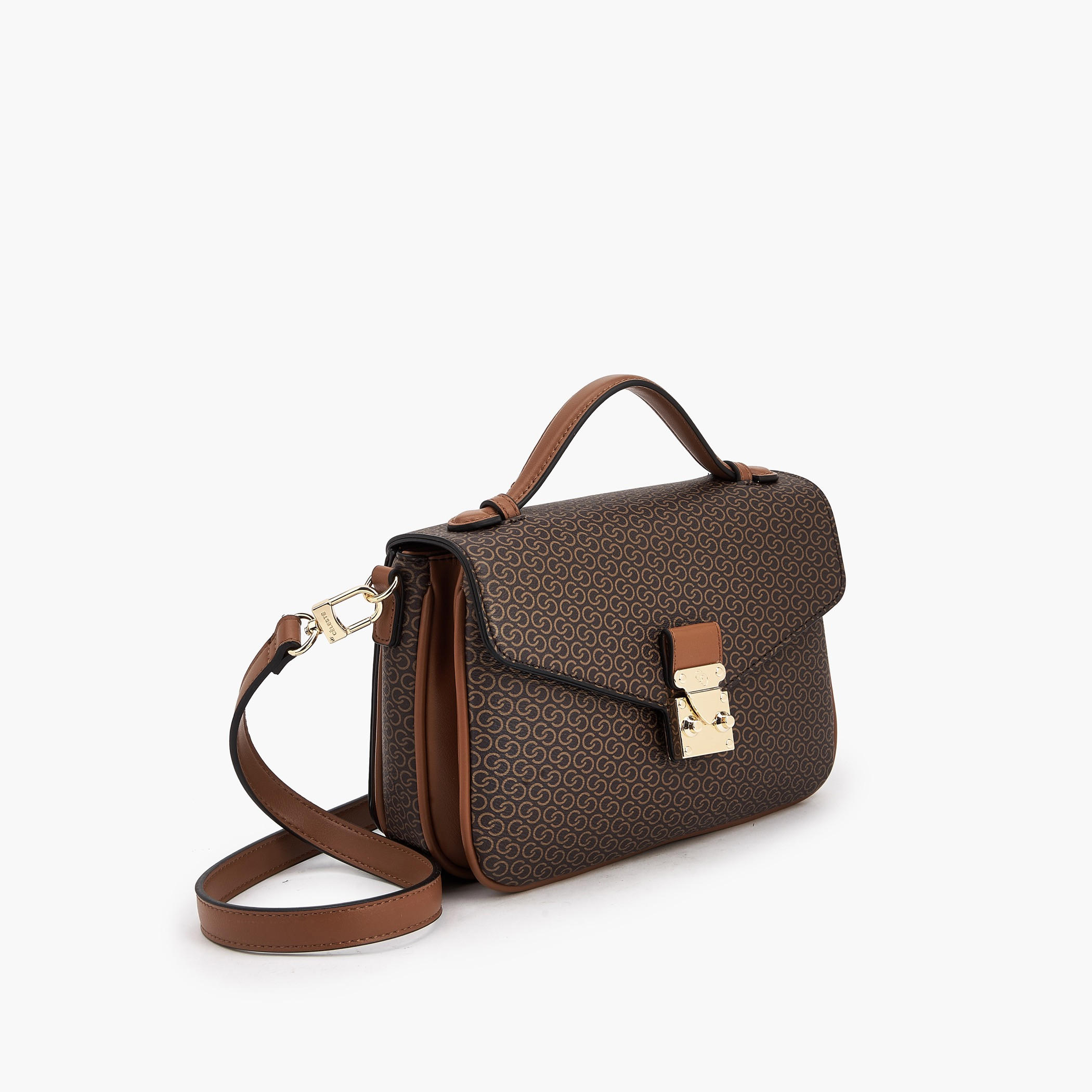 Celeste Monogram Print Satchel Bag with Button Closure-women-bagsandwallets-handbags-image-3