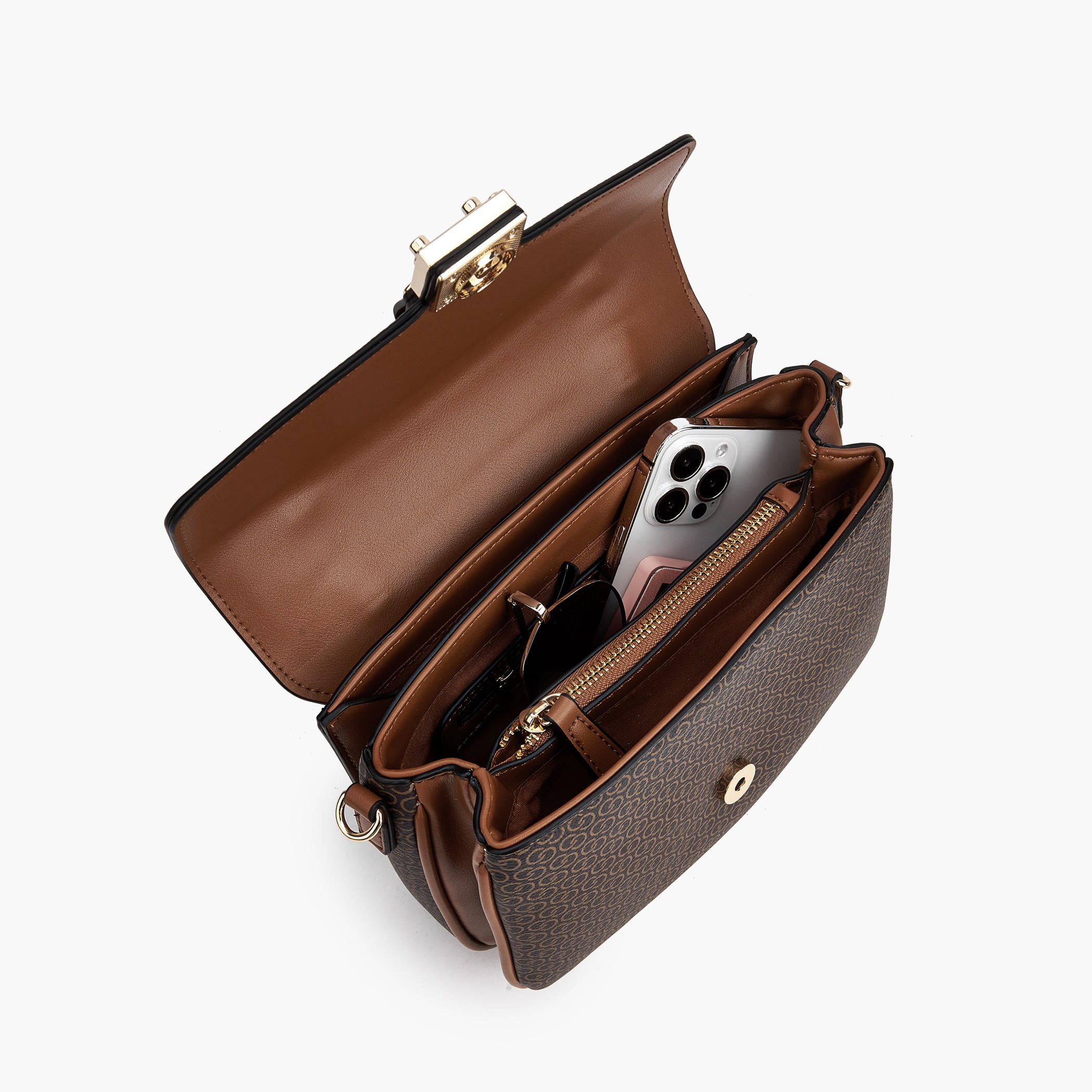 Celeste Monogram Print Satchel Bag with Button Closure-women-bagsandwallets-handbags-image-7