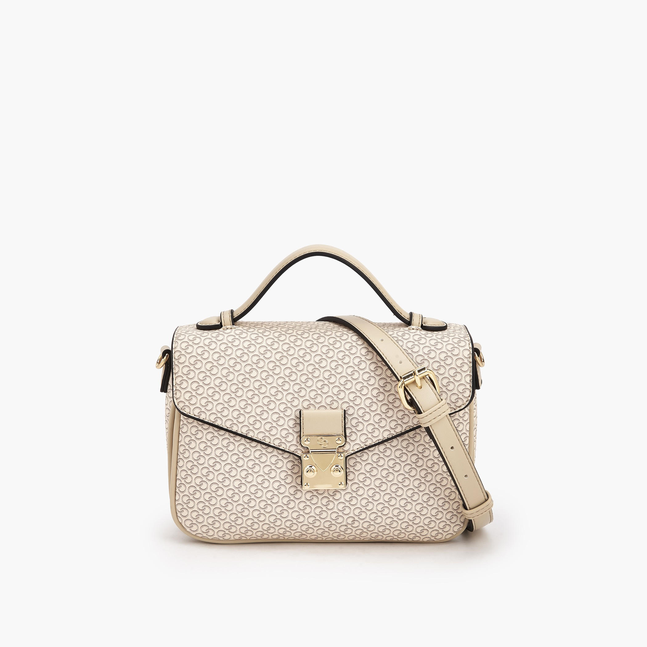 Celeste Monogram Print Satchel Bag with Button Closure-women-bagsandwallets-handbags-image-1