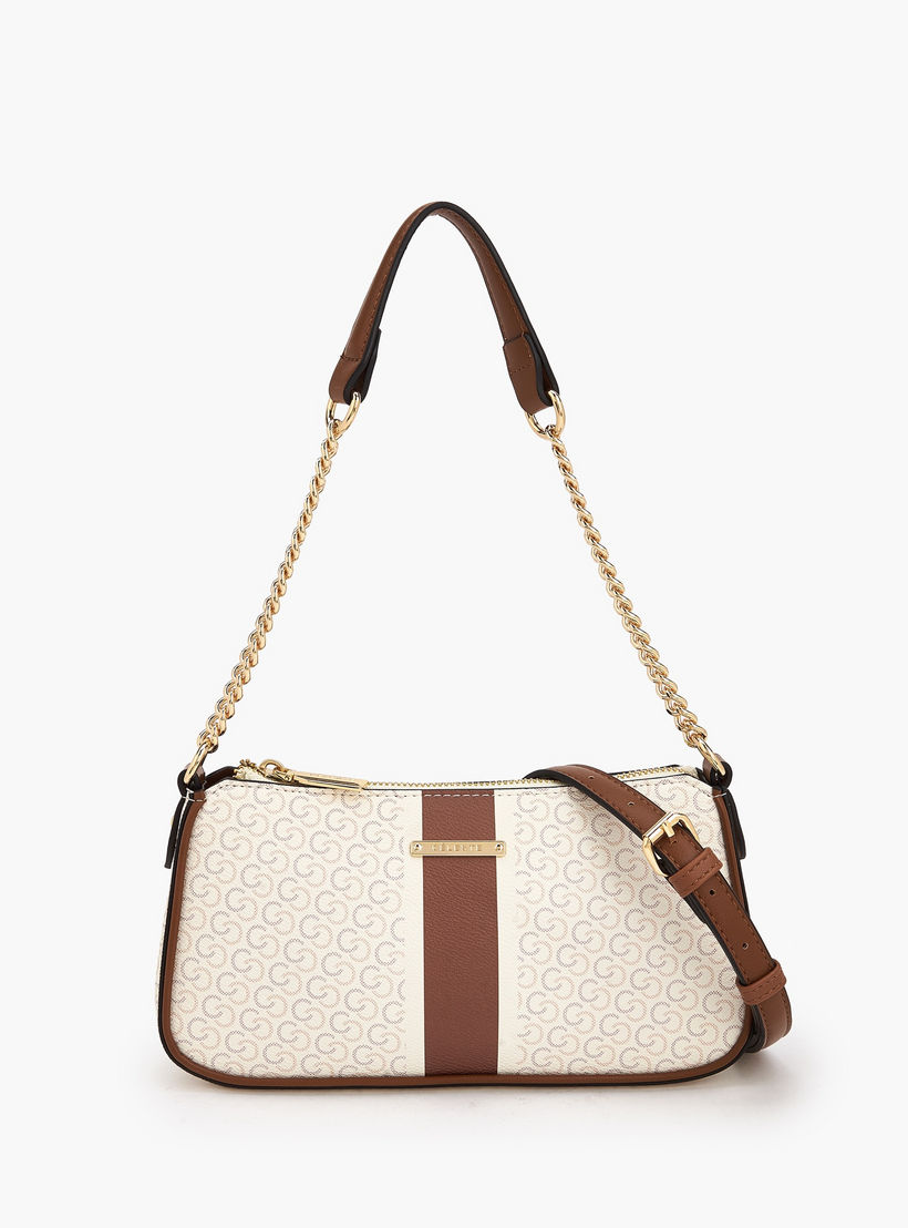 Celeste Monogram Print Shoulder Bag with Zip Closure-women-bagsandwallets-handbags-image-1