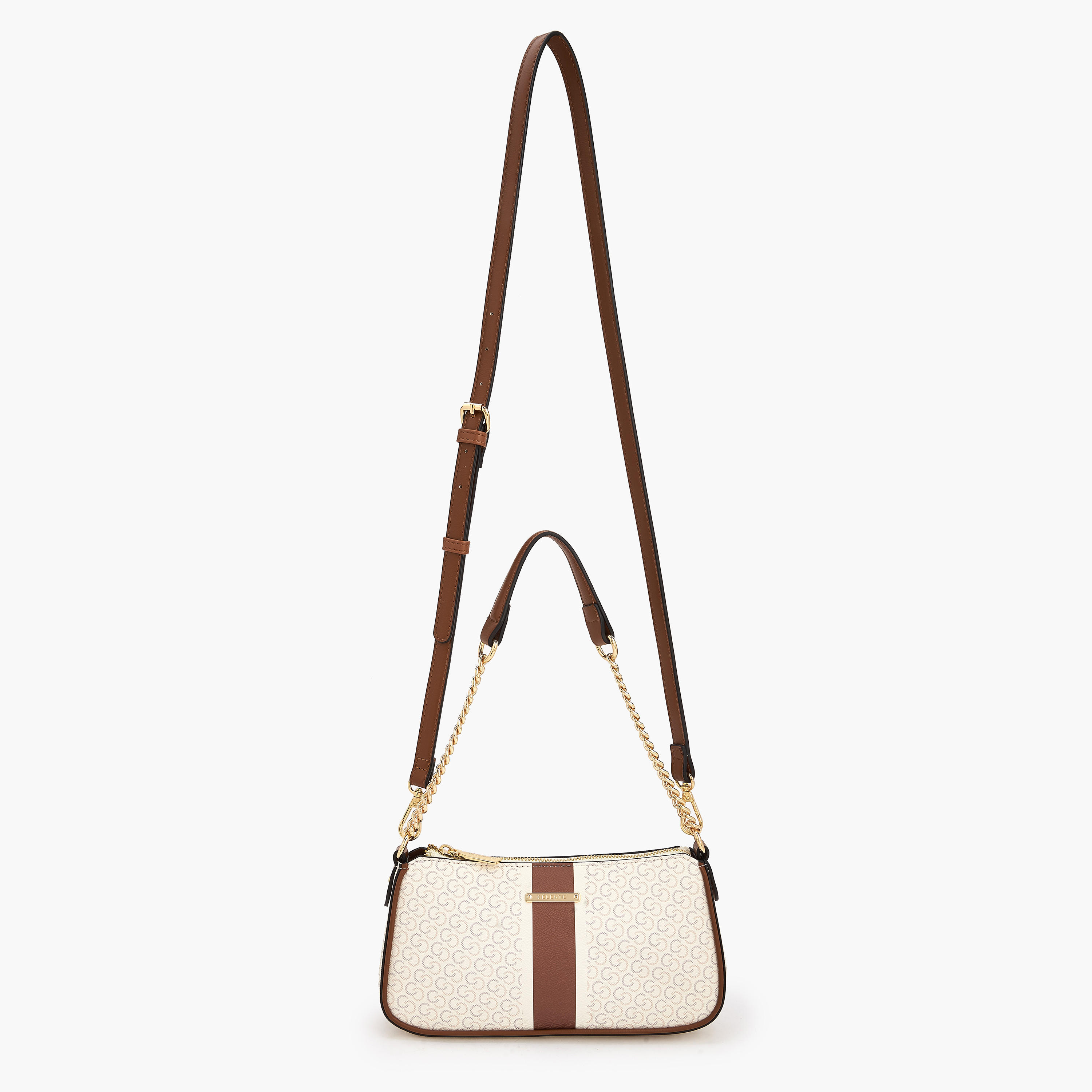 Celeste Monogram Print Shoulder Bag with Zip Closure-women-bagsandwallets-handbags-image-3