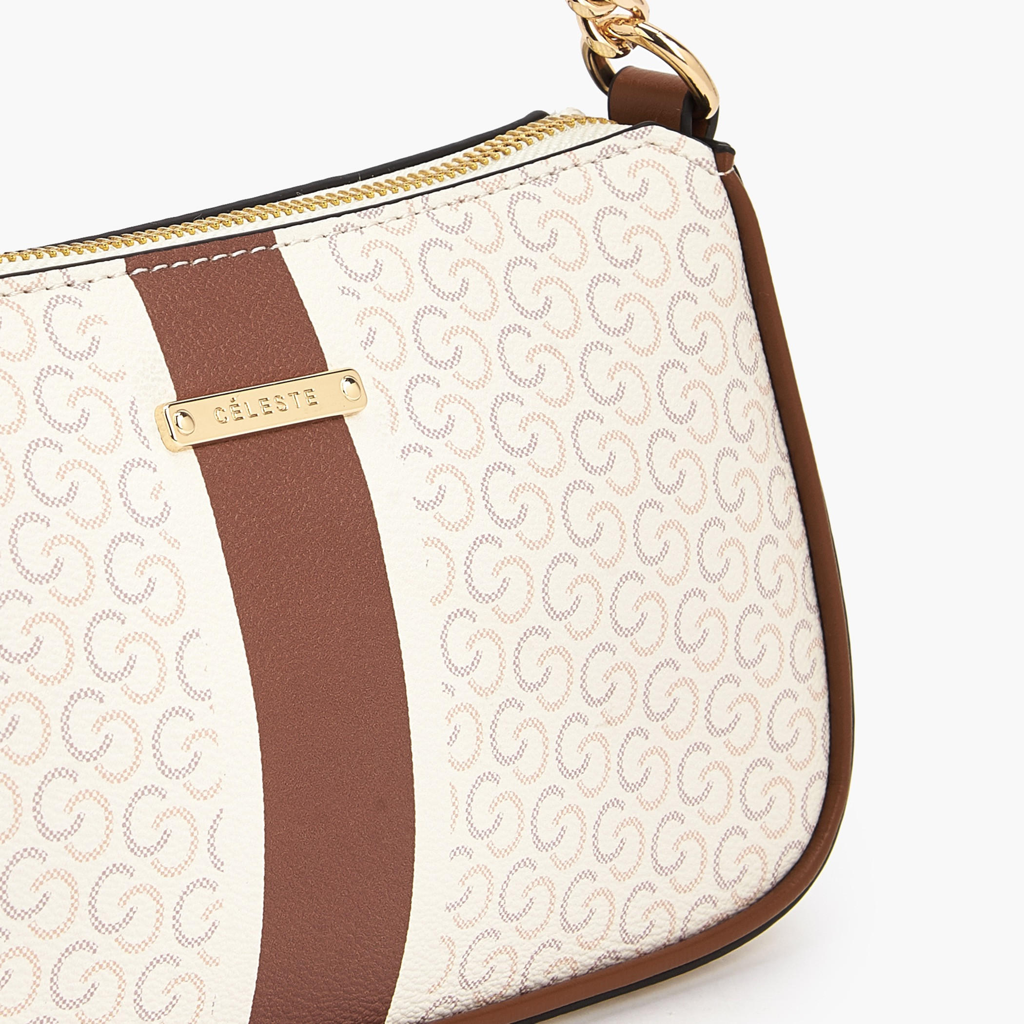 Celeste Monogram Print Shoulder Bag with Zip Closure-women-bagsandwallets-handbags-image-4