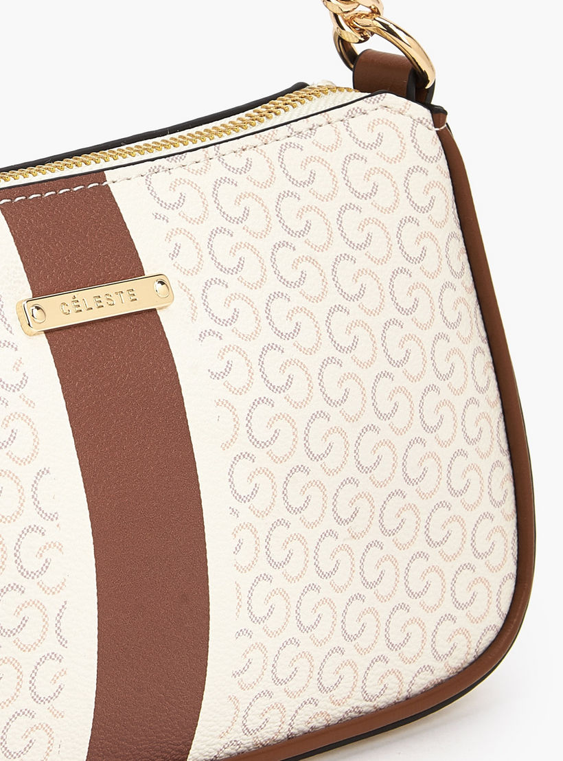 Celeste Monogram Print Shoulder Bag with Zip Closure-women-bagsandwallets-handbags-image-4