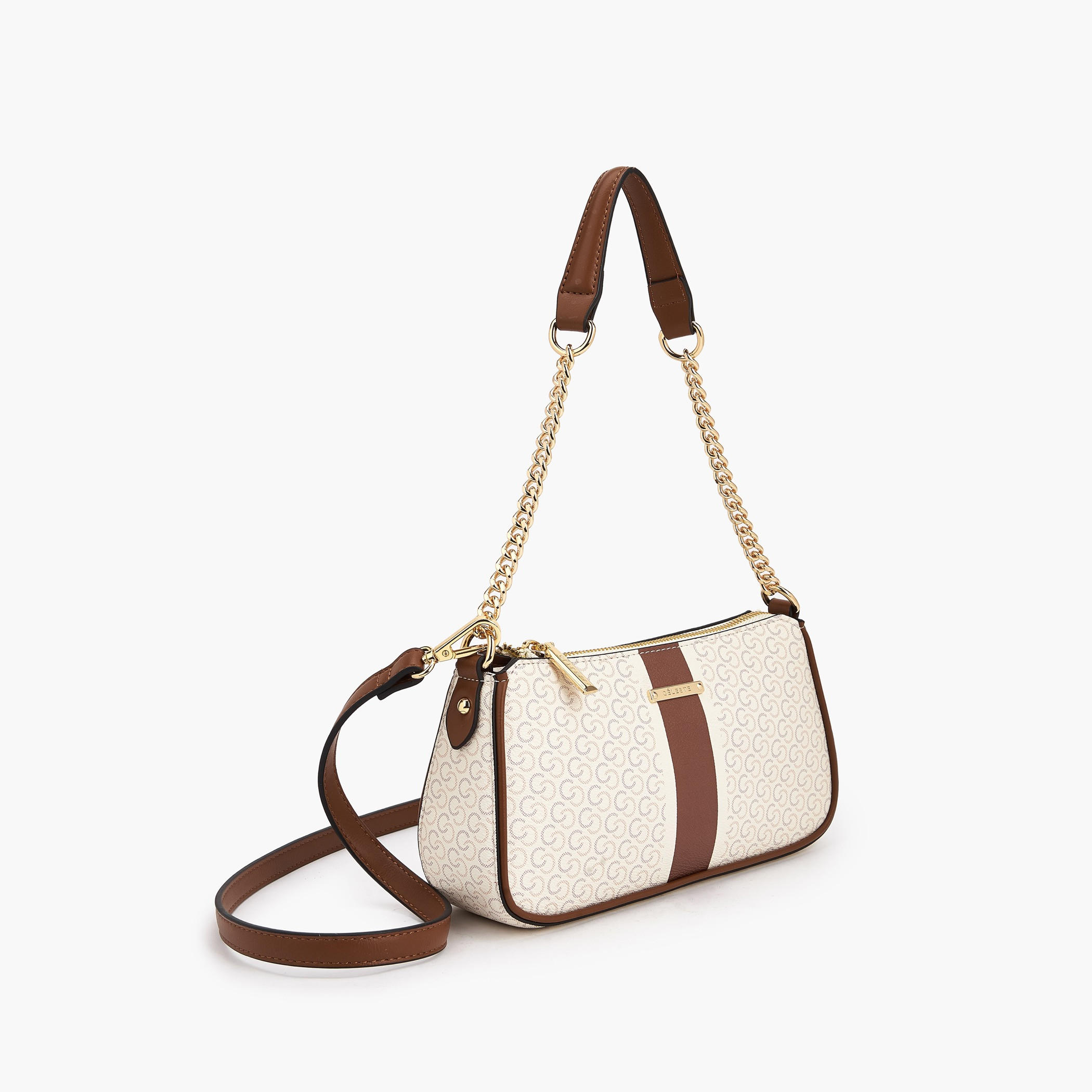 Celeste Monogram Print Shoulder Bag with Zip Closure-women-bagsandwallets-handbags-image-5