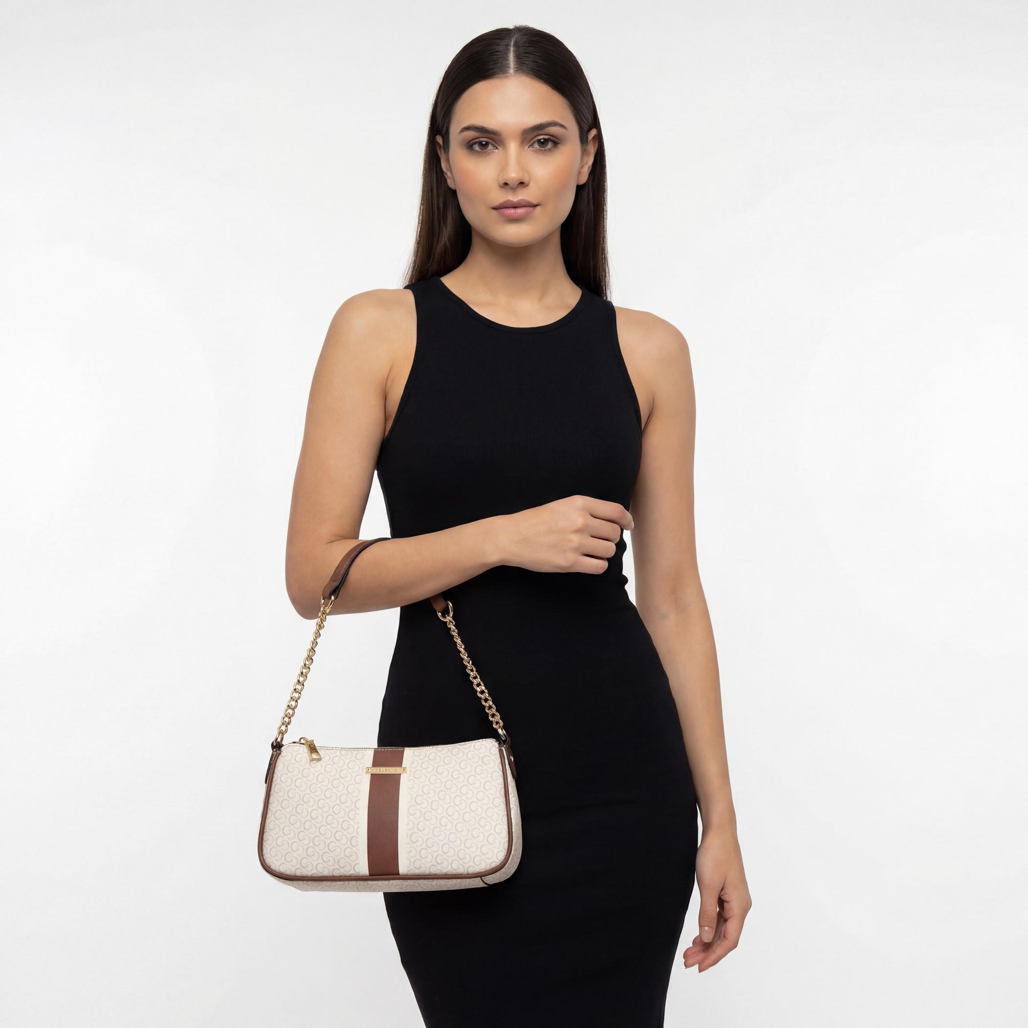Celeste Monogram Print Shoulder Bag with Zip Closure-women-bagsandwallets-handbags-image-2