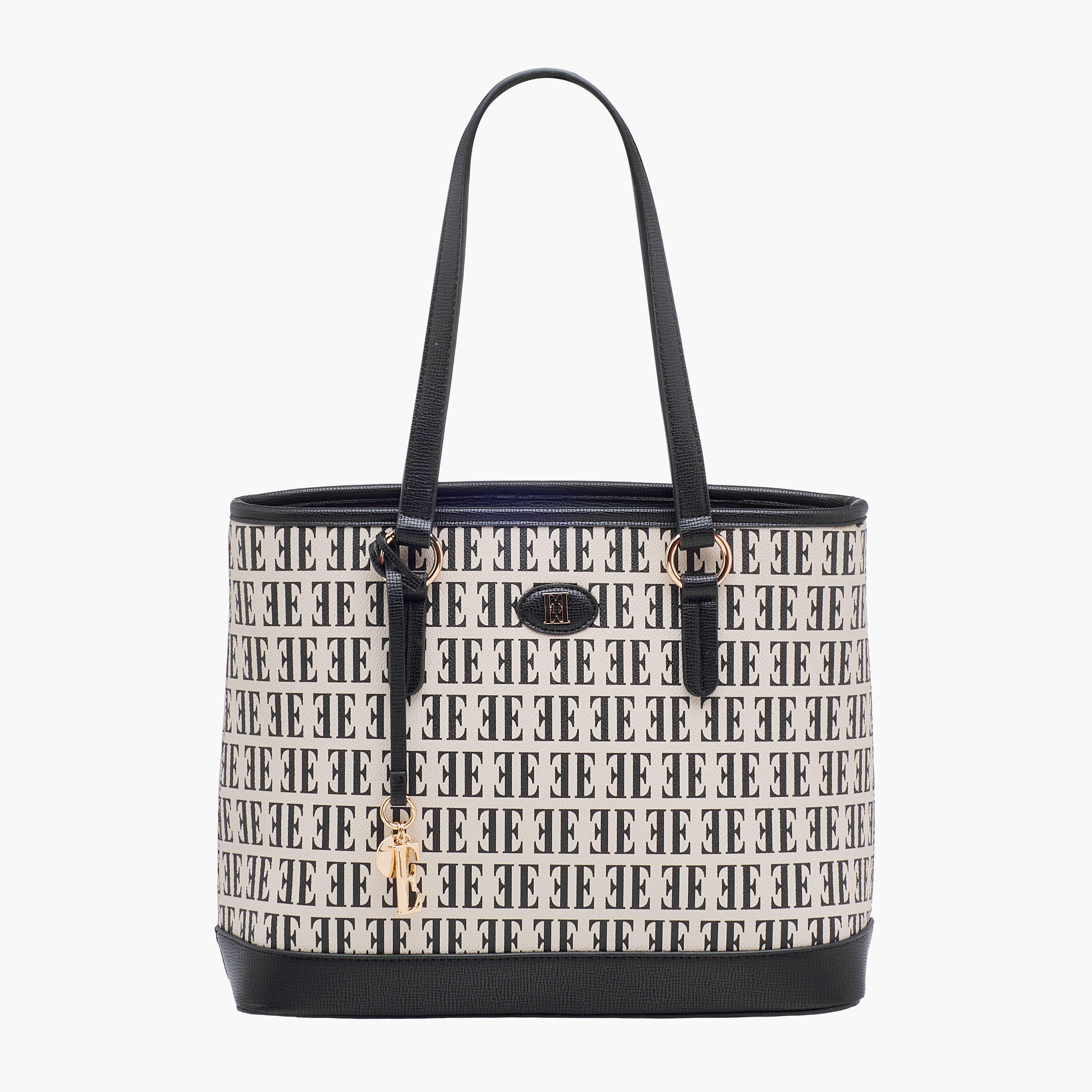 Elle Monogram Print Tote Bag with Double Handles-women-bagsandwallets-handbags-image-1