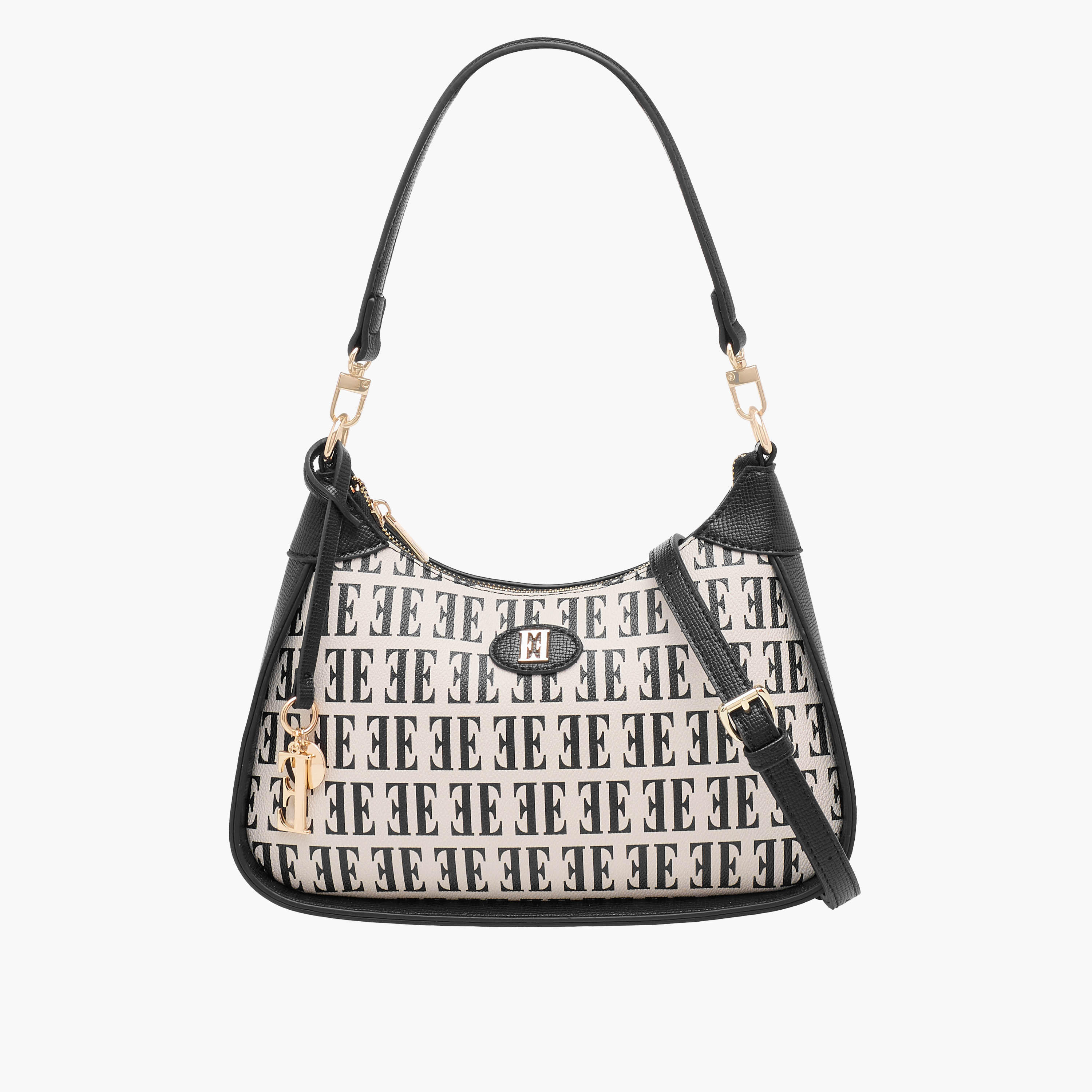 Elle Monogram Print Shoulder Bag with Detachable Strap-women-bagsandwallets-handbags-image-1