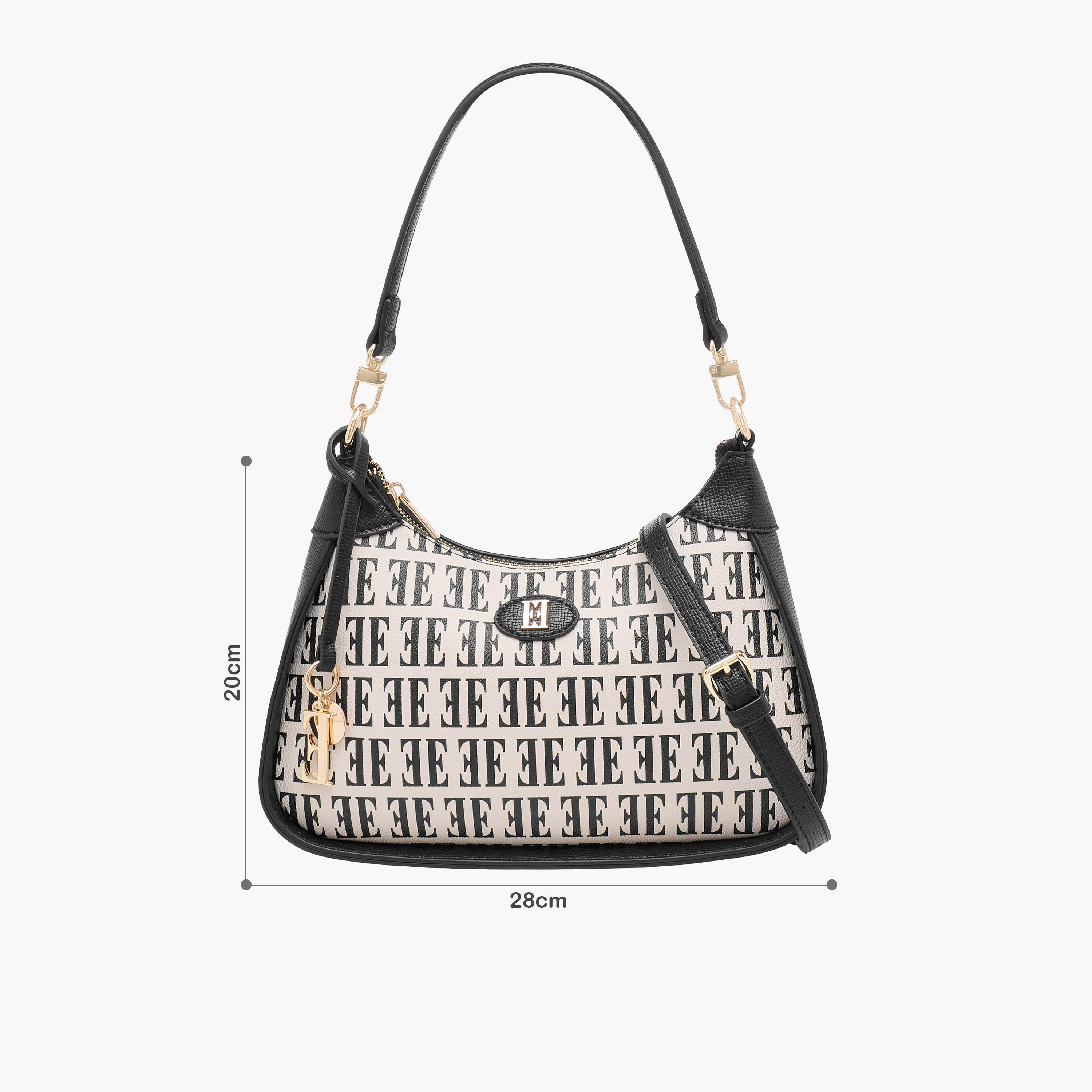 Elle Monogram Print Shoulder Bag with Detachable Strap-women-bagsandwallets-handbags-image-2