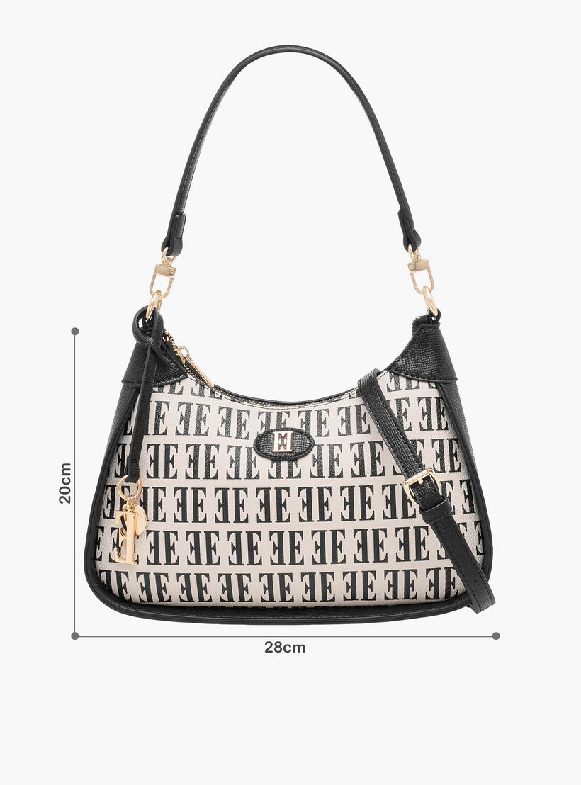 Elle Monogram Print Shoulder Bag with Detachable Strap-women-bagsandwallets-handbags-image-2