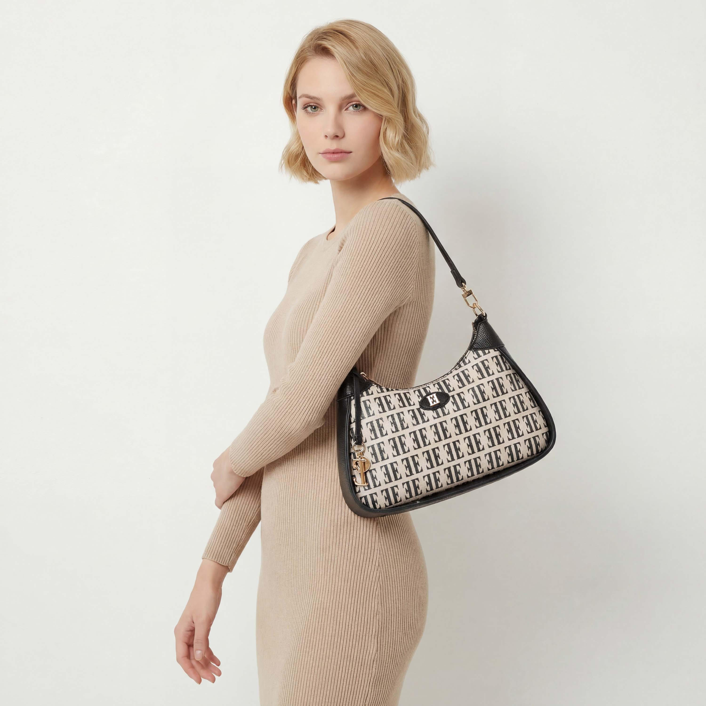 Elle Monogram Print Shoulder Bag with Detachable Strap-women-bagsandwallets-handbags-image-3